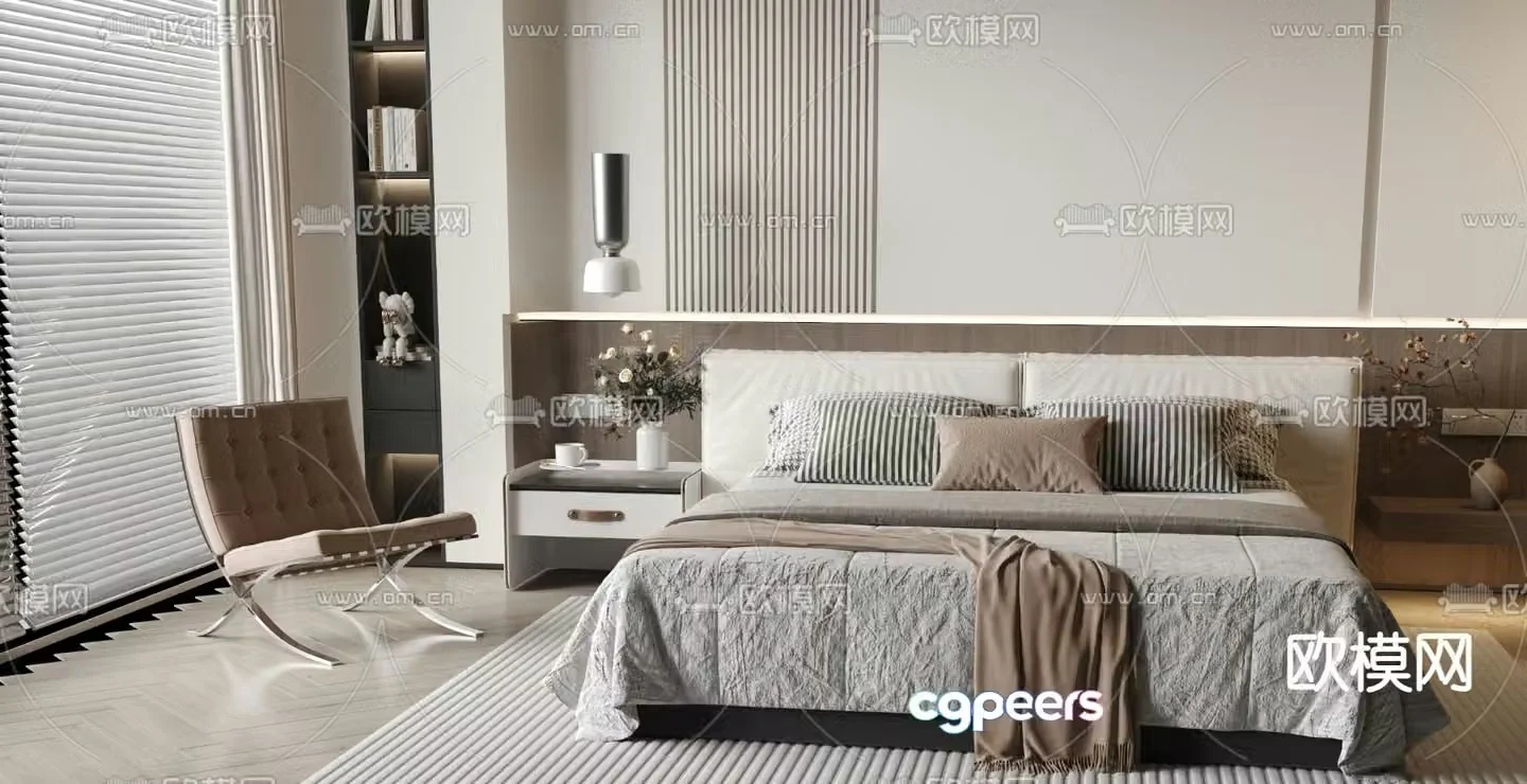Modern double bed 3d model