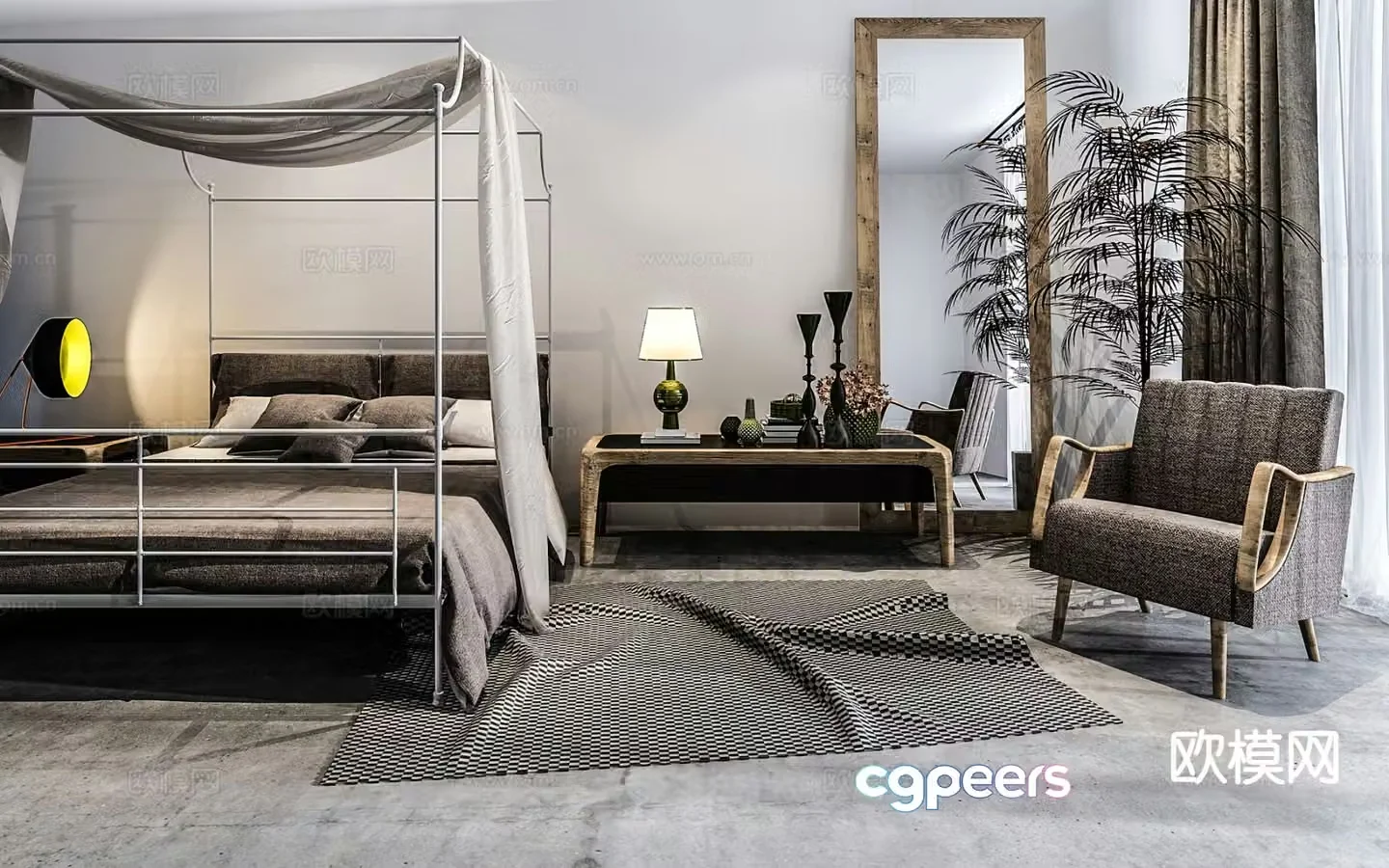 Modern double bed 3d model
