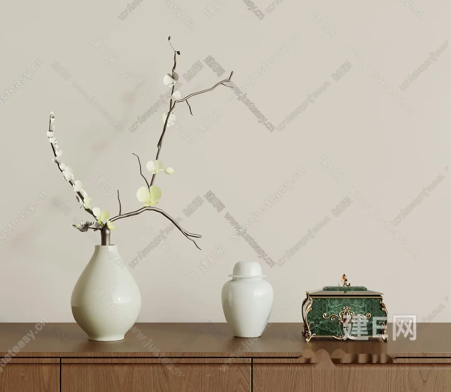 White Decorative Vases 3D Model – 1549 – VRAY Render