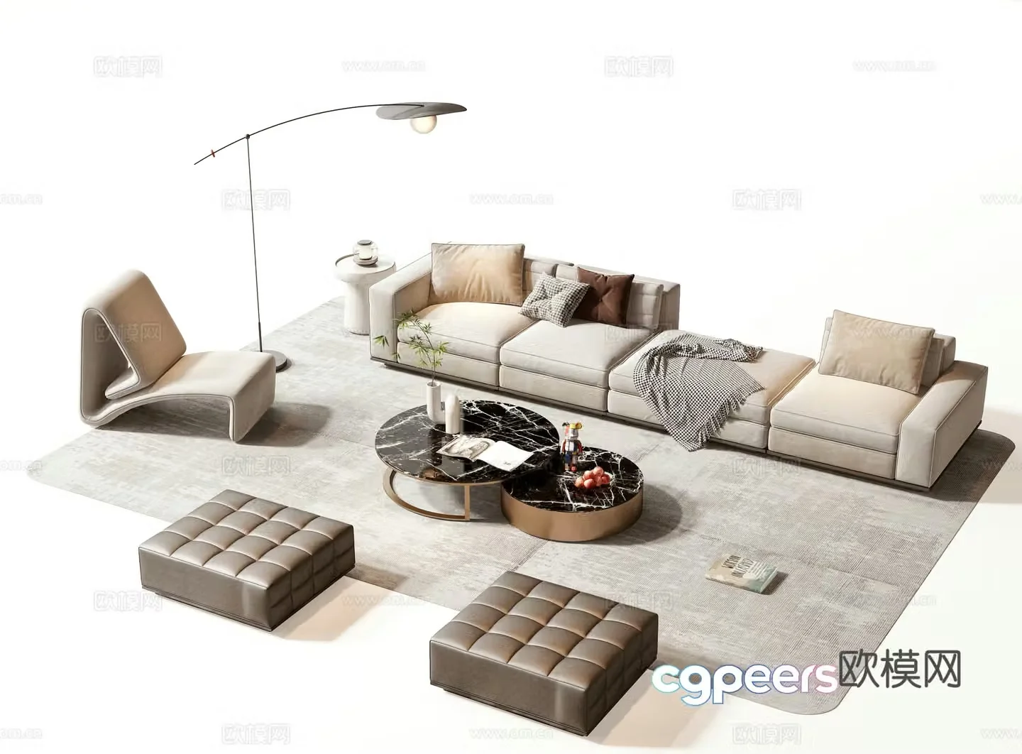 Modern sofa coffee table set 3d model