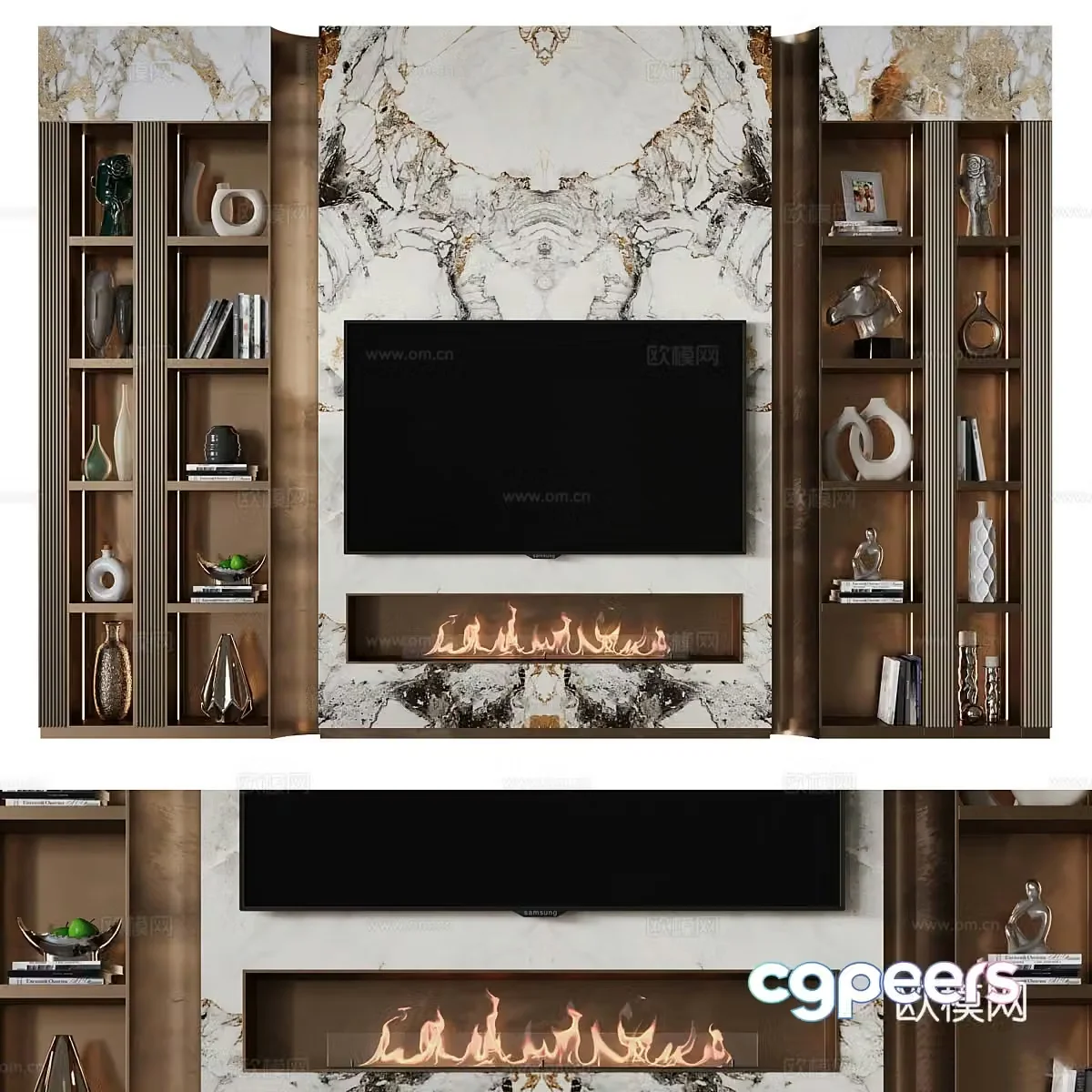 Modern light luxury minimalist TV background wall 3d model
