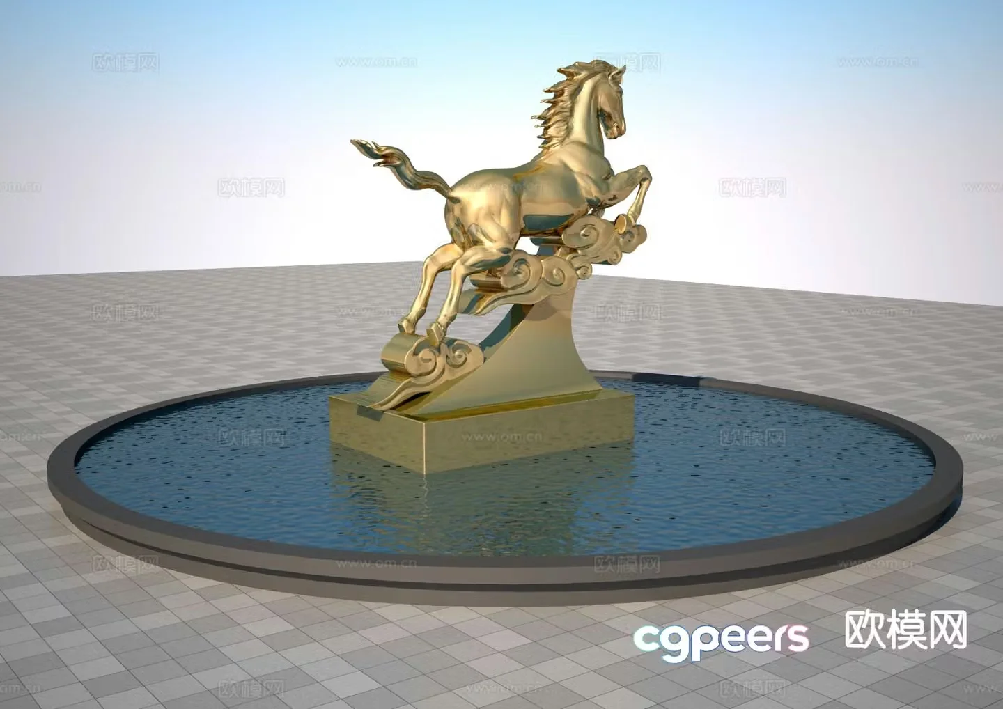 Modern electroplated pegasus sculpture 3d model