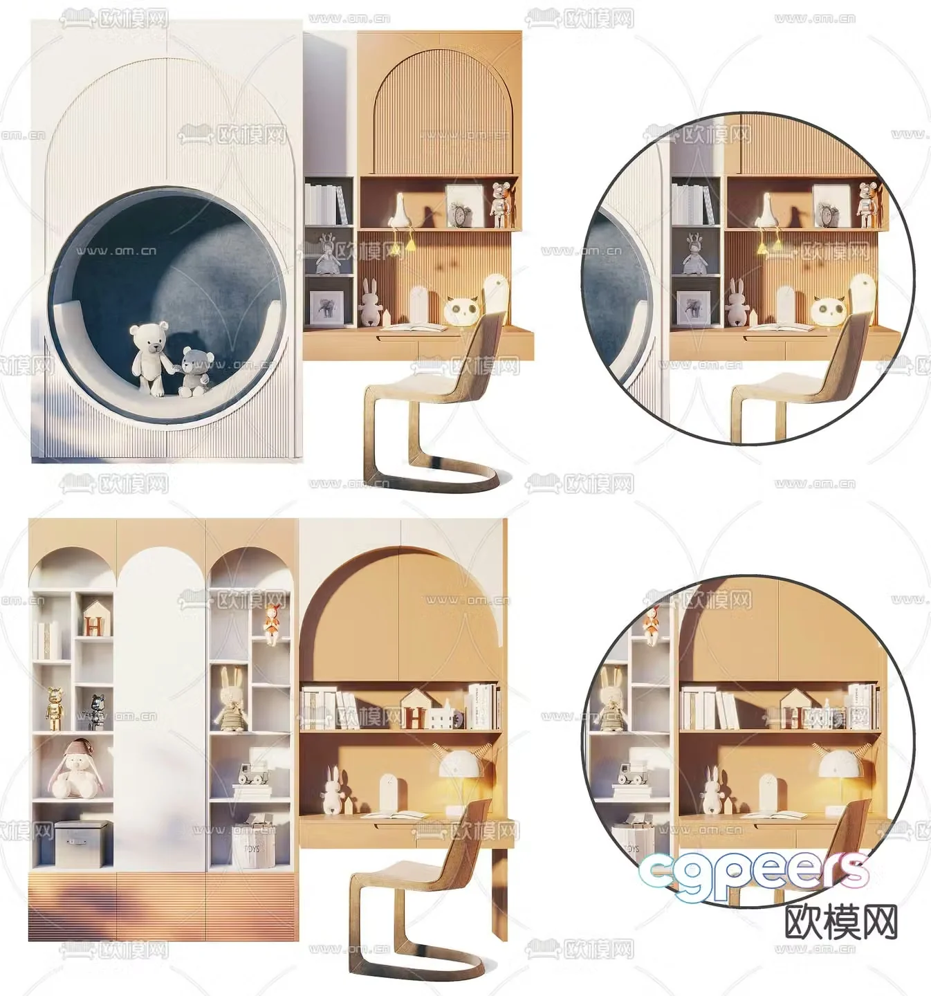 Modern children’s desk bookcase 3d model