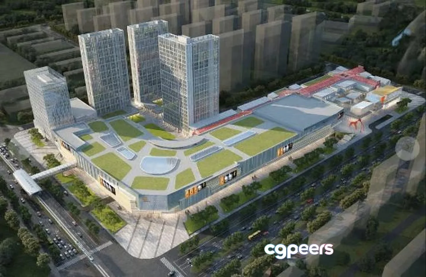 A Large Building With A Green Roof 3D Model – 1709 – VRAY Render