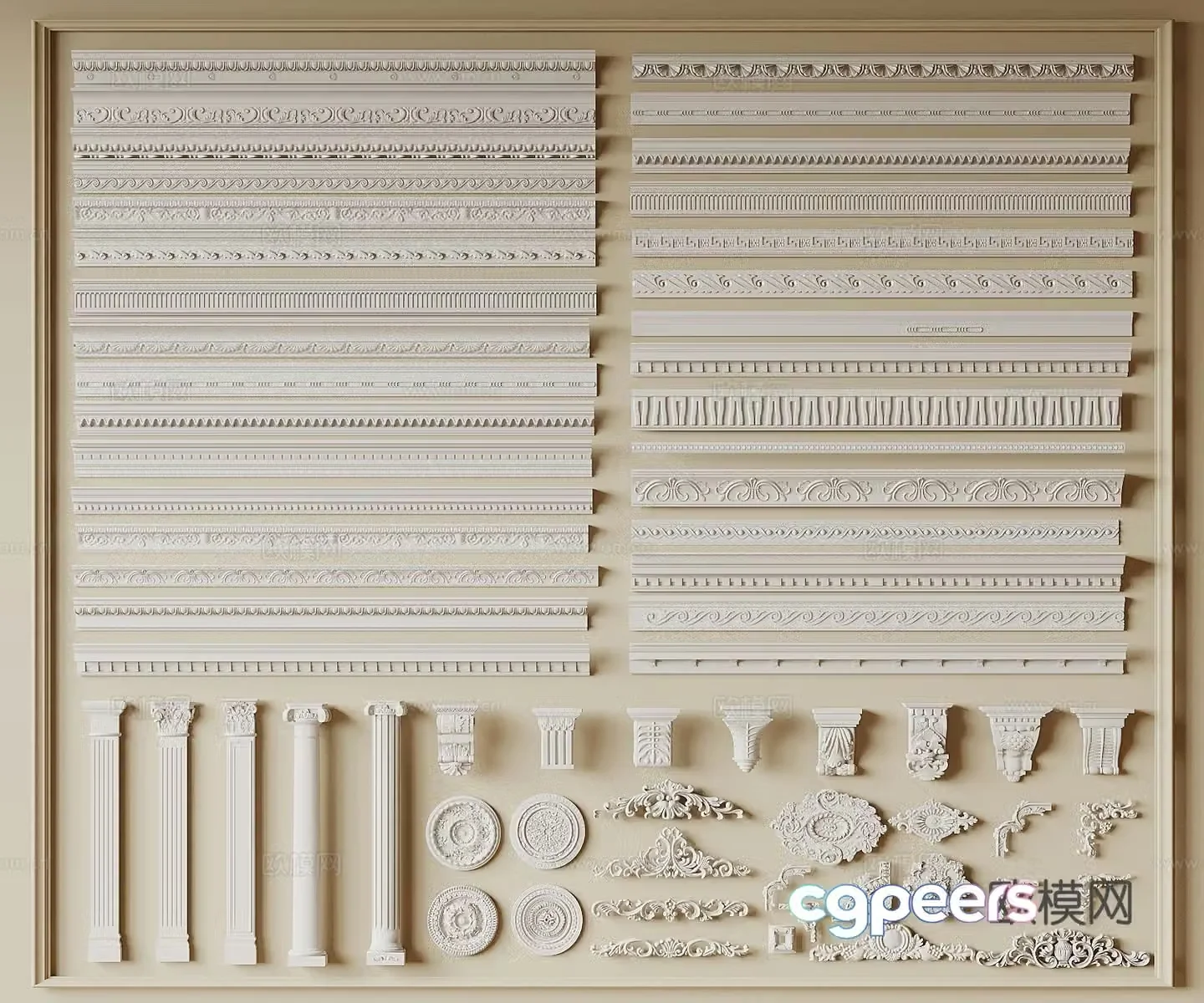 French gypsum line corner line carved lamp plate Roman column decorative lines top corner line 3d model