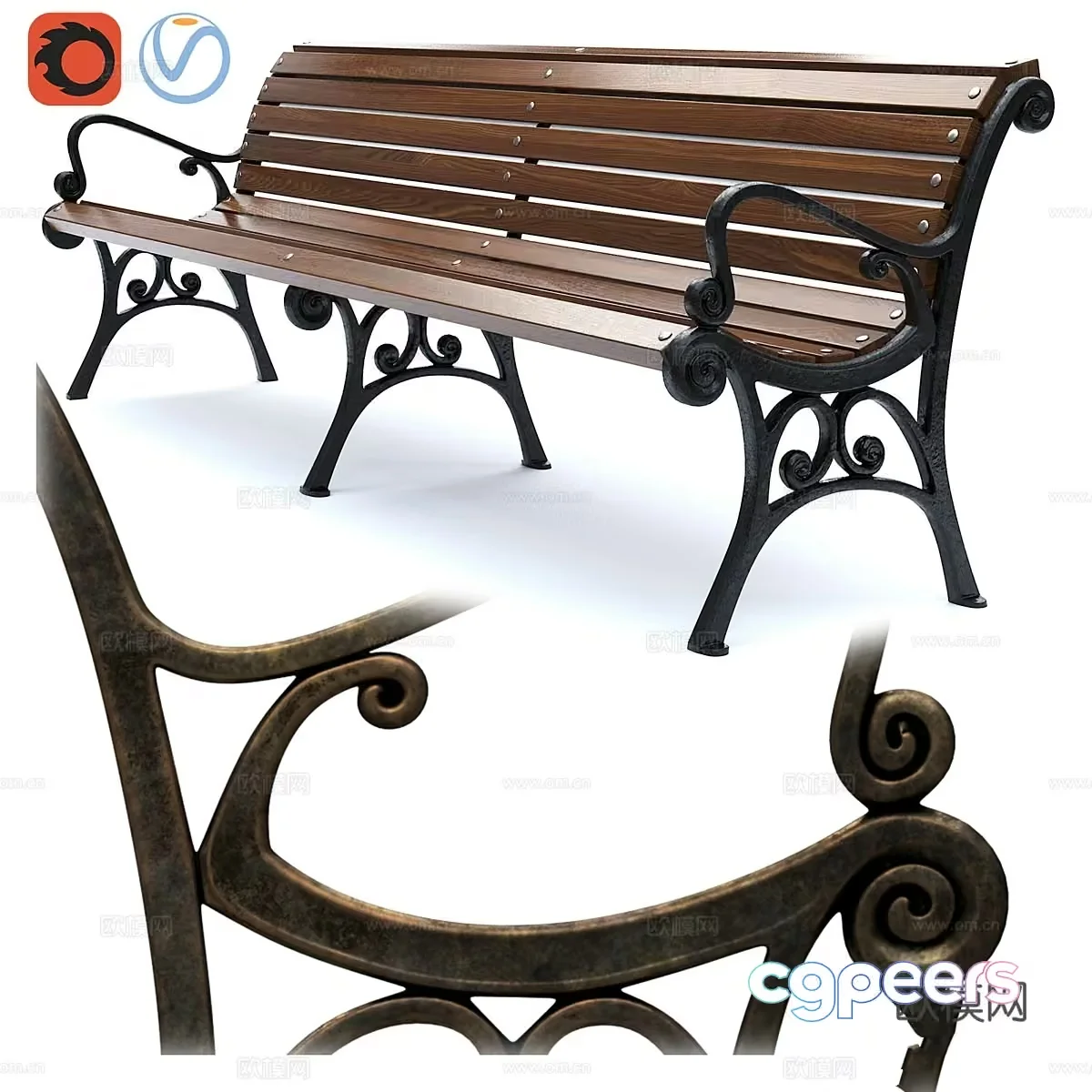 A Park Bench 3D Model – 395 – VRAY Render