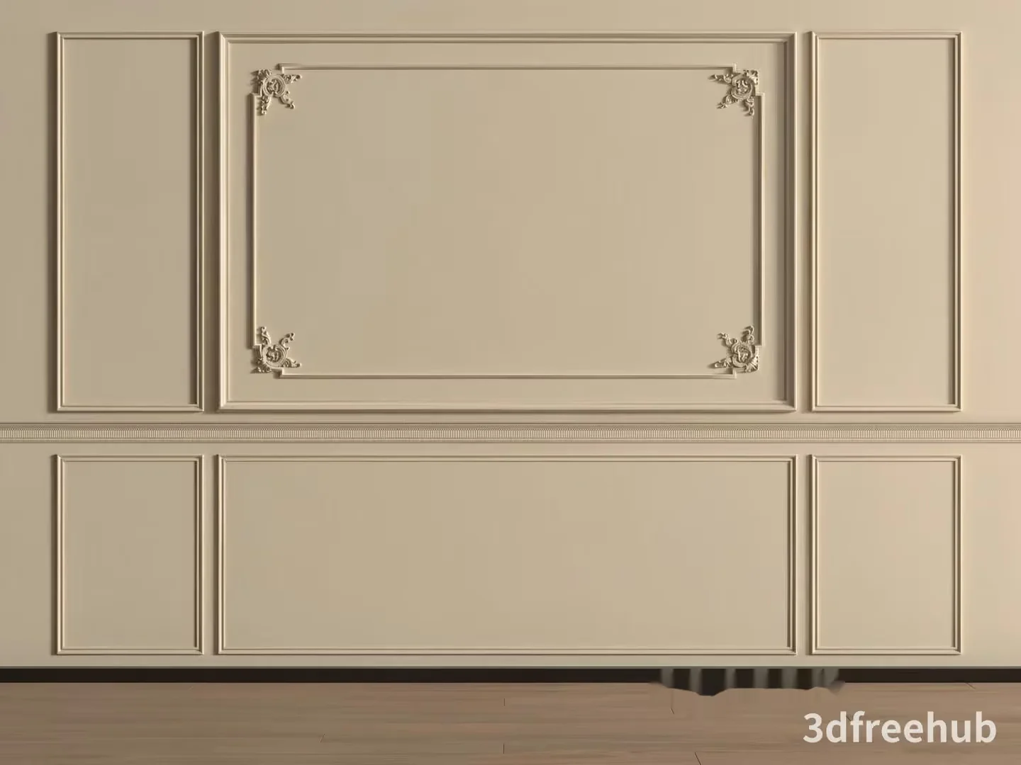 A Wall With Decorative Molding 3D Model – 21252 – VRAY Render