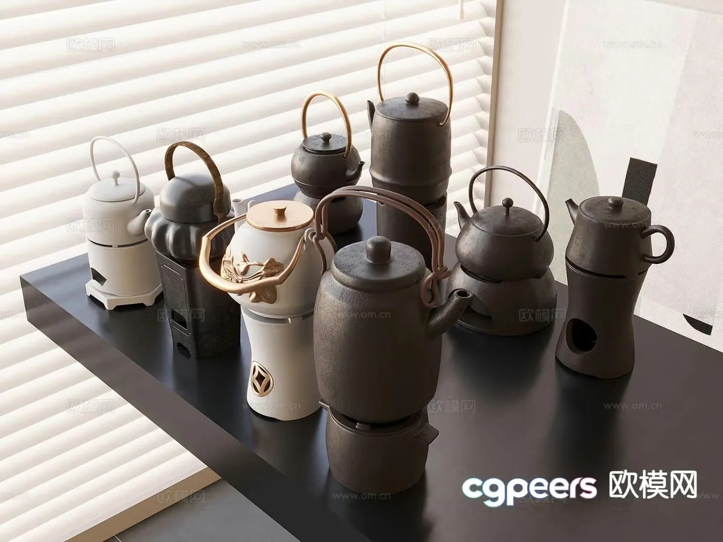 Tea-making set around the stove tea stove beam kettle Kung Fu tea tea set 3D model