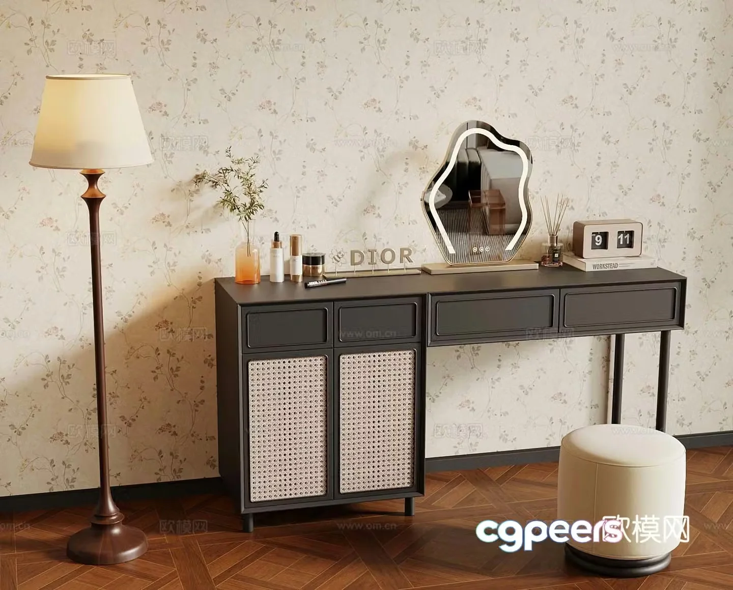 French dressing table rattan dressing table floor lamp 3d model