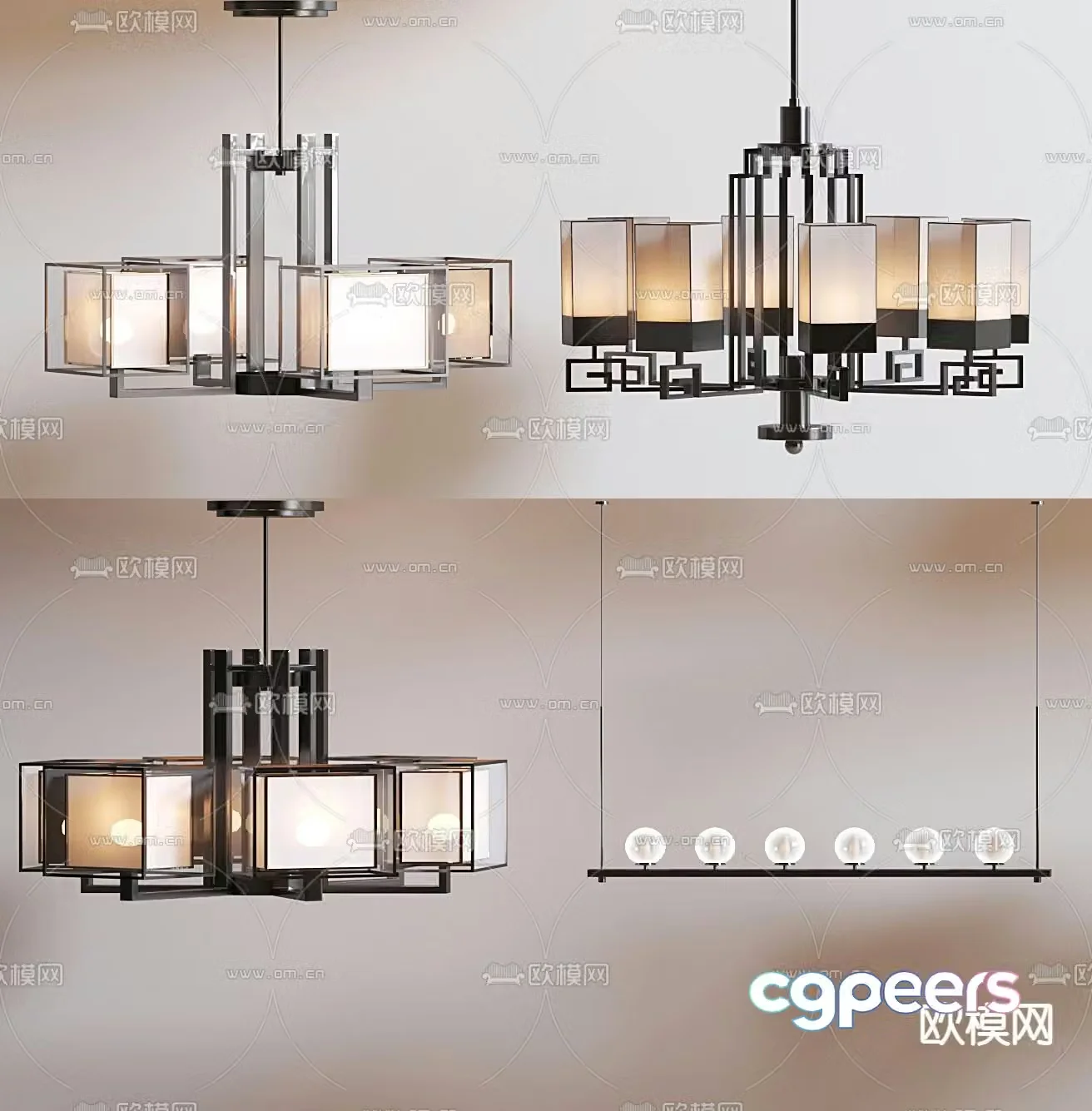 Chinese style chandelier multi-head chandelier 3d model