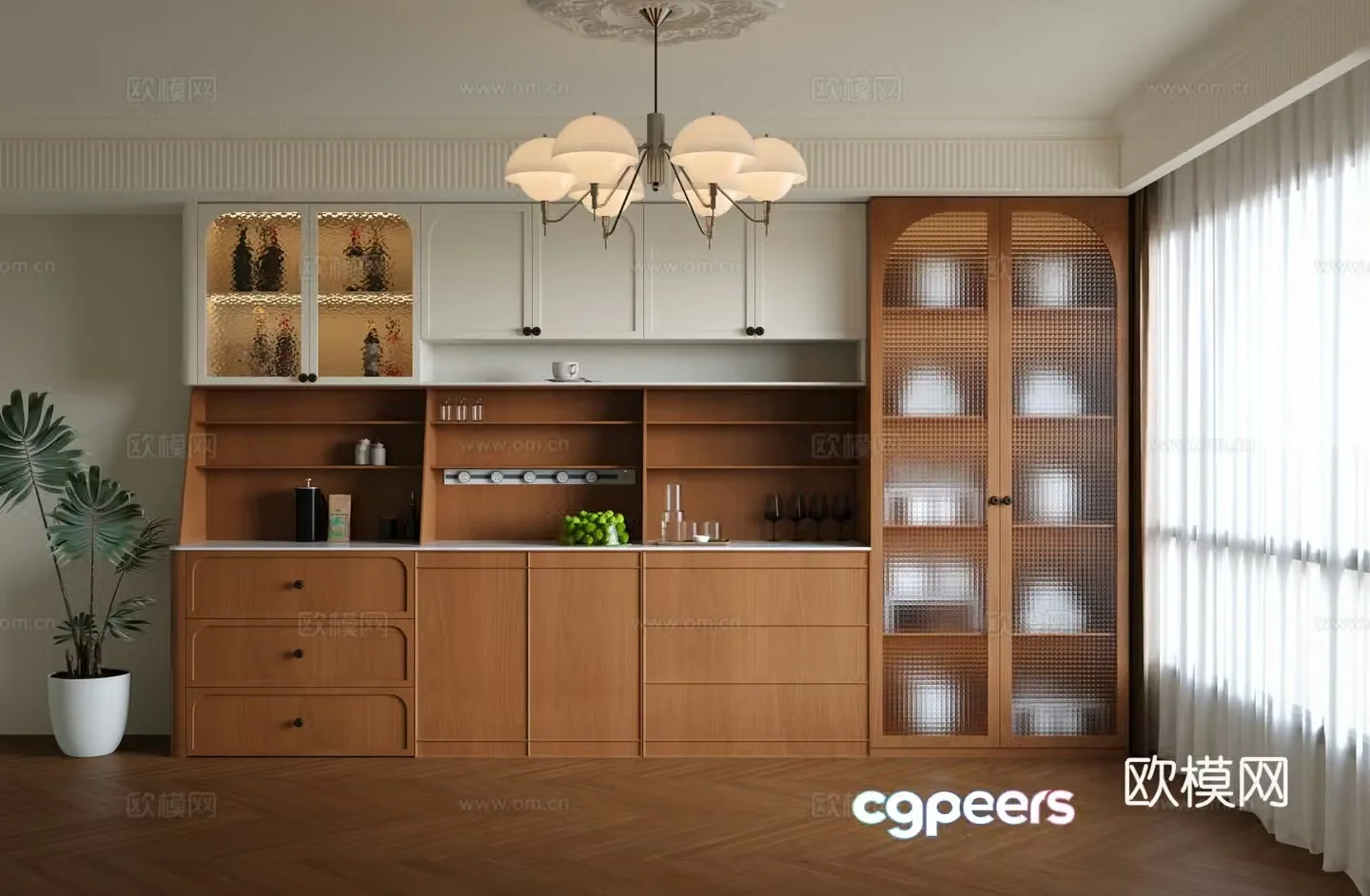 Middle-aged dining sideboard Middle-aged restaurant Middle-aged wine cabinet Middle-aged tea cabinet retro dining cabinet 3D model