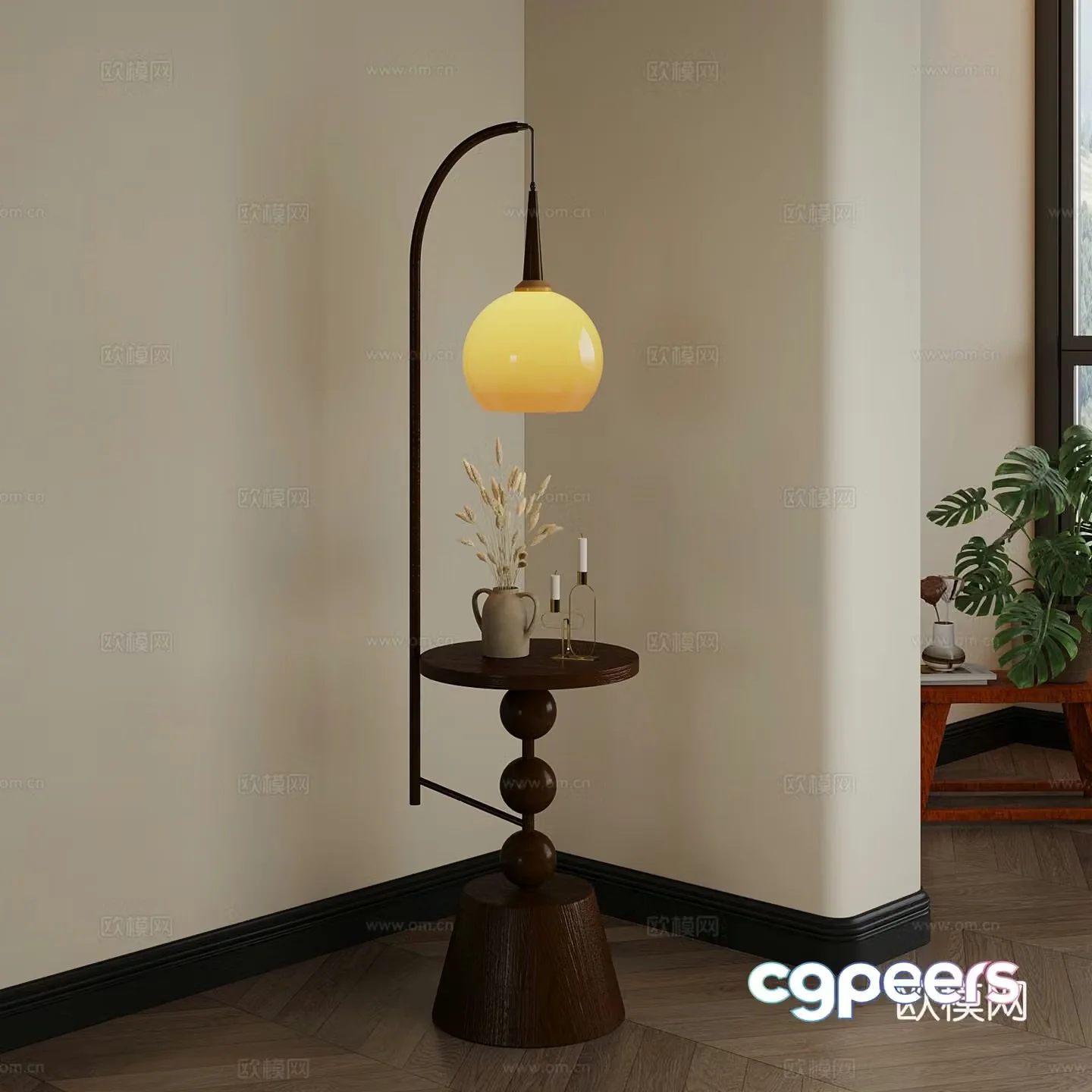 Retro floor lamp side 3D model