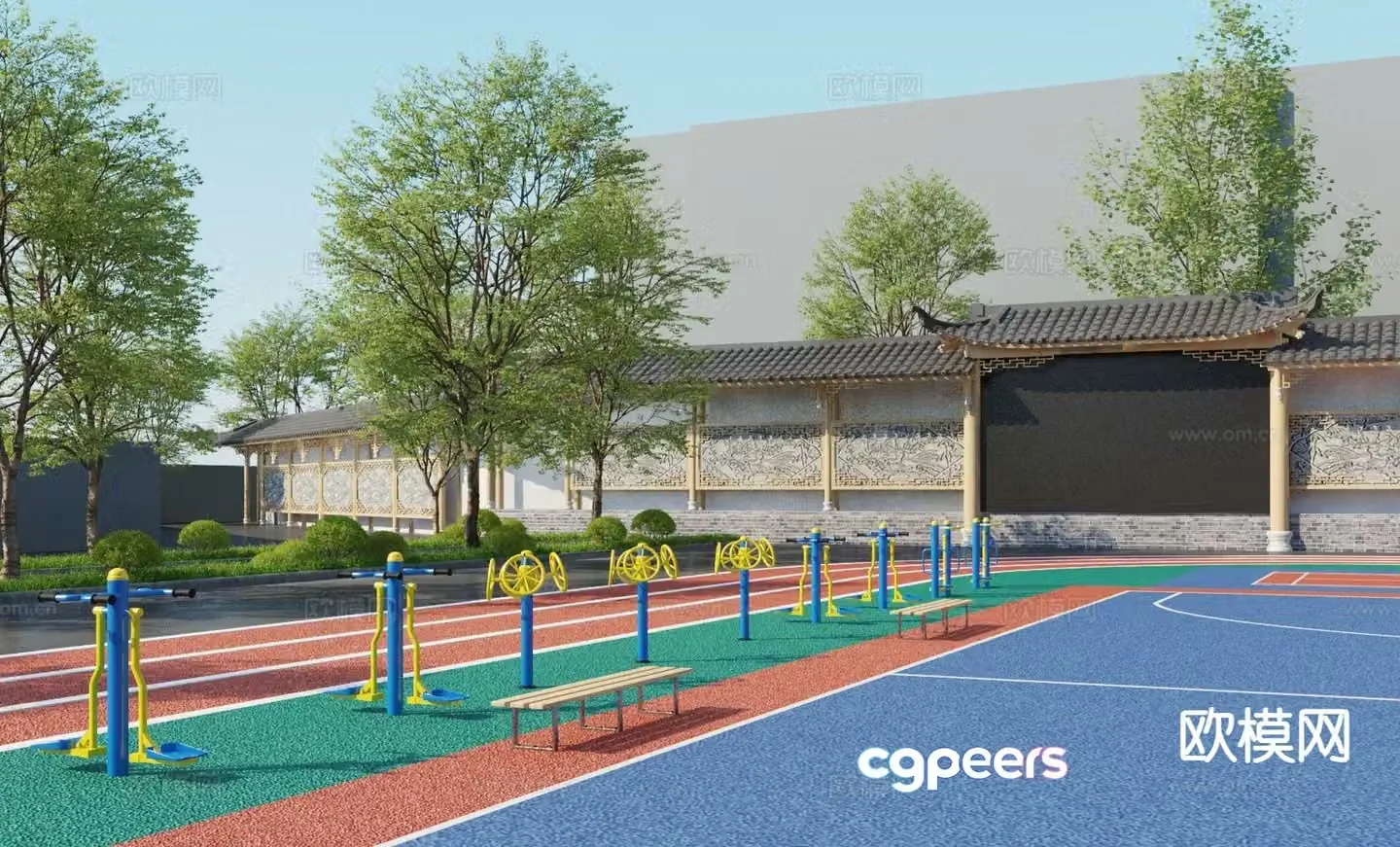 Outdoor square landscape fitness square 3d model