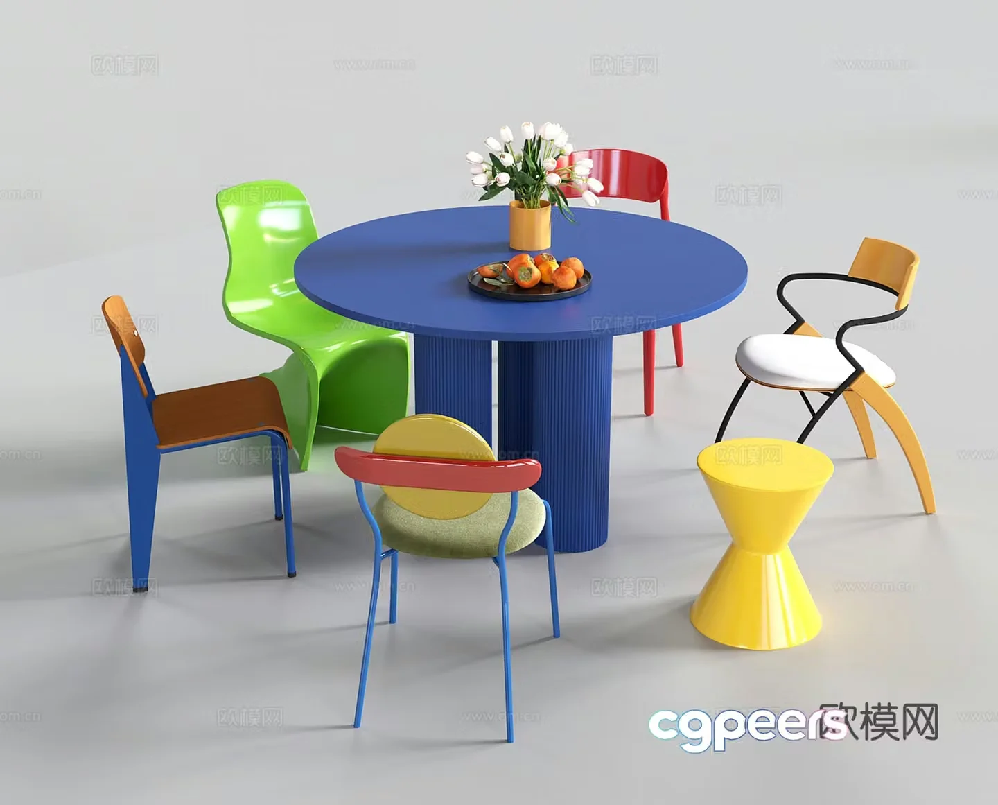 Dopamine dining table and chairs Memphis round dining table Bauhaus dining table 3d model