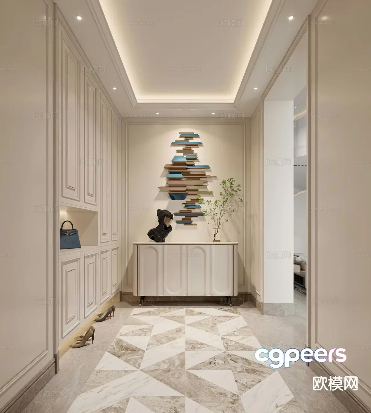 French entrance hall decorative entrance aisle 3D model