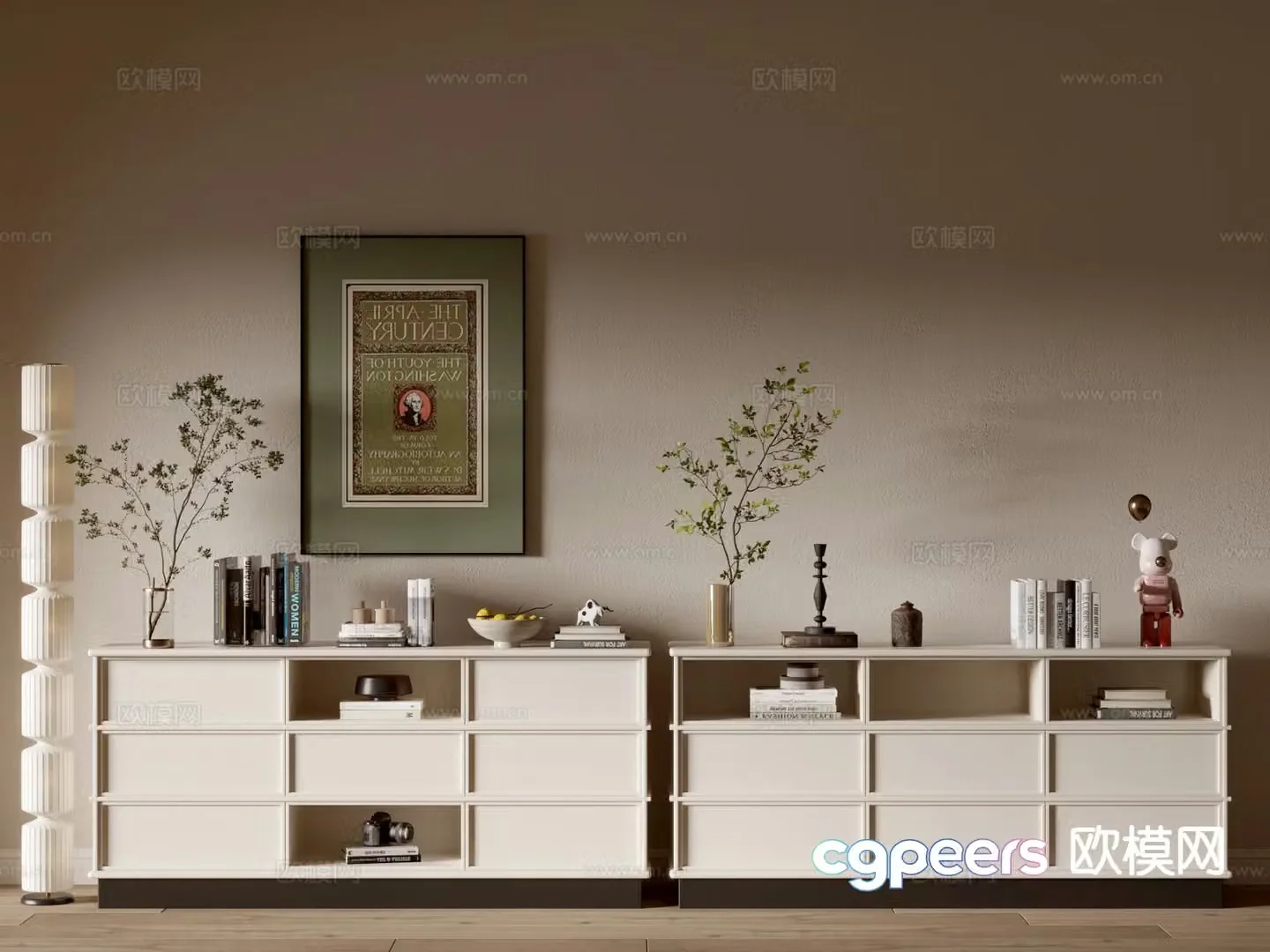 Cream style entrance cabinet side cabinet 3D model