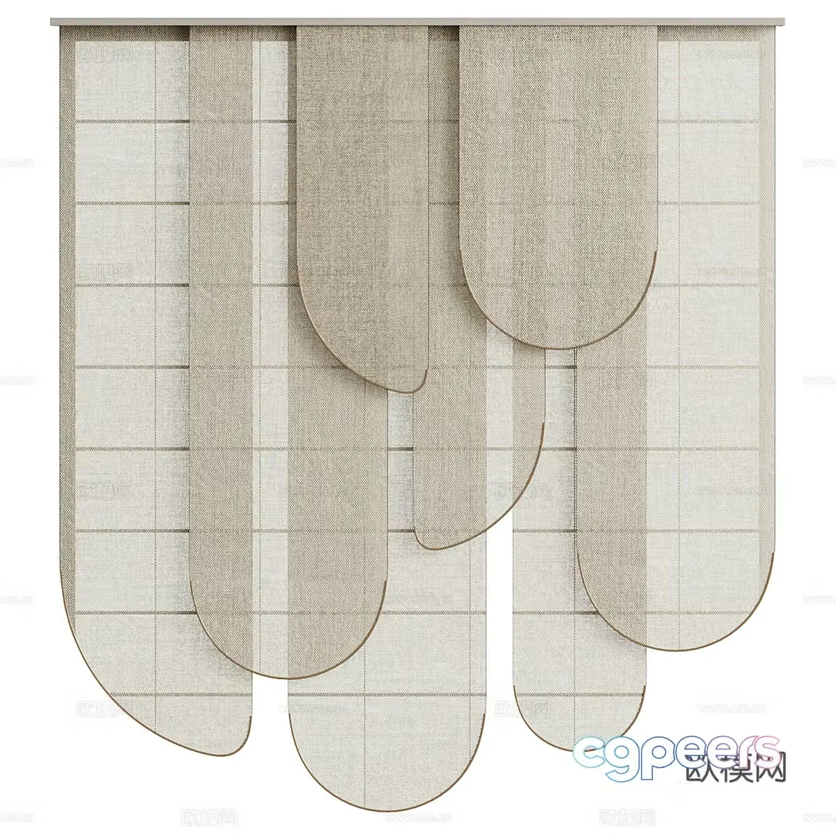 New Chinese style yarn curtain folding curtain 3D model