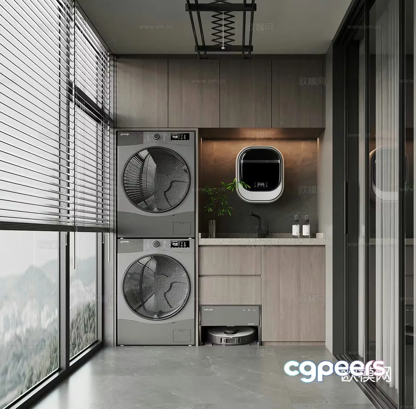 Modern balcony washing machine cabinet clothes drying rack sweeping robot 3d model 3d model