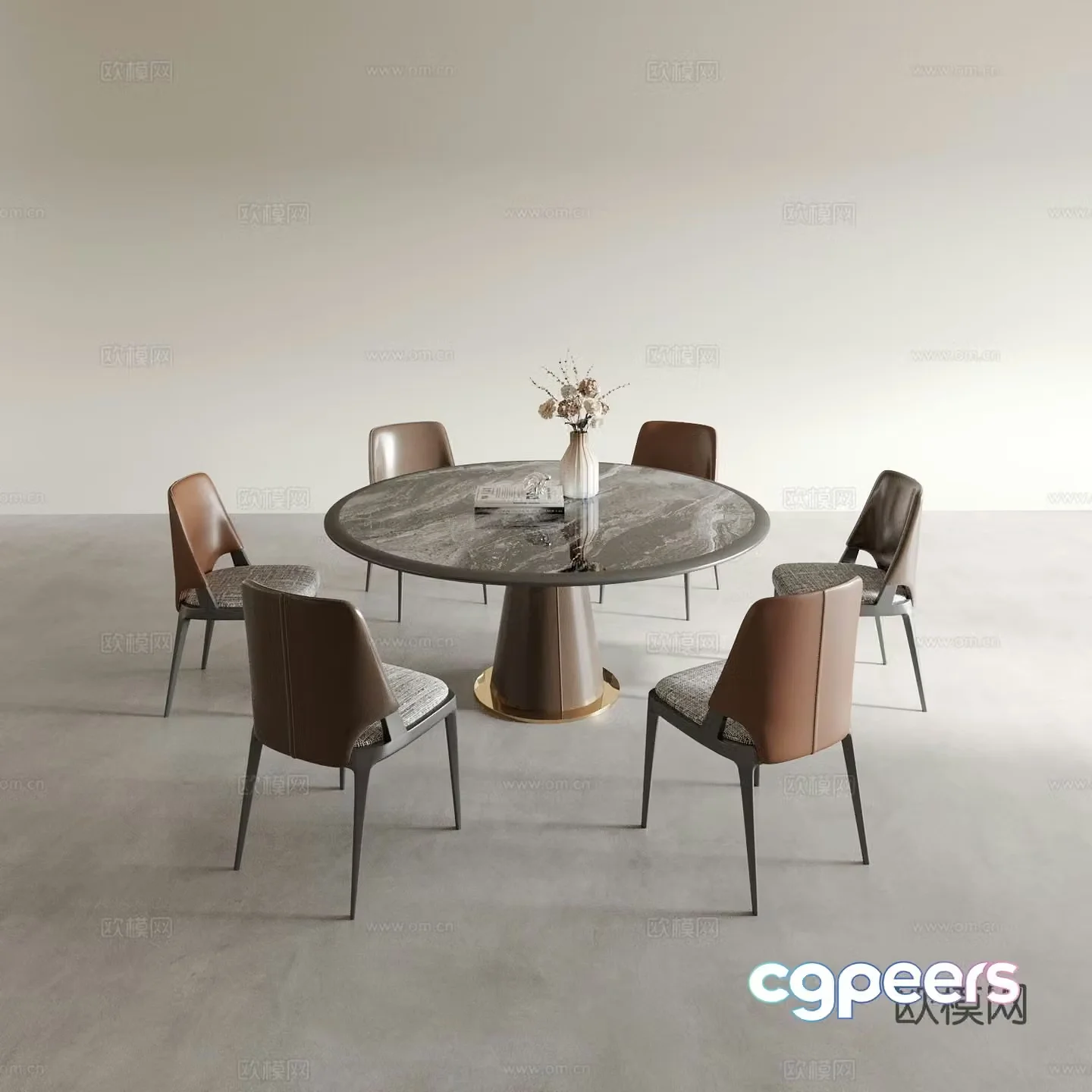 Italian dining table and chairs round dining table 3d model