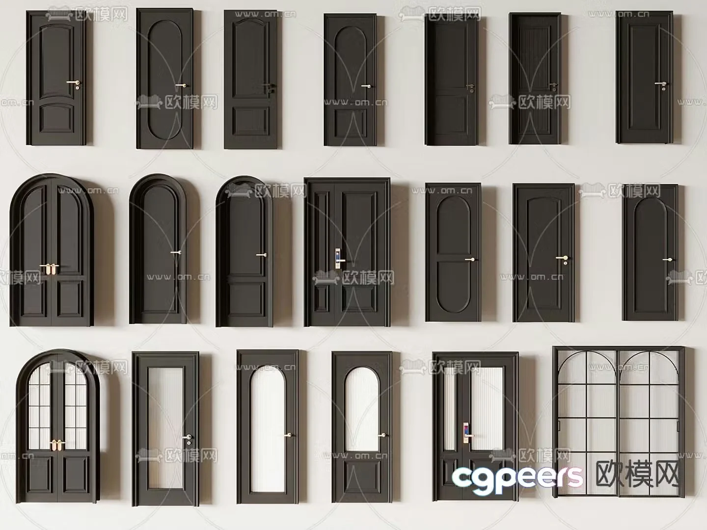 French swing door sliding door round arch glass door 3d model