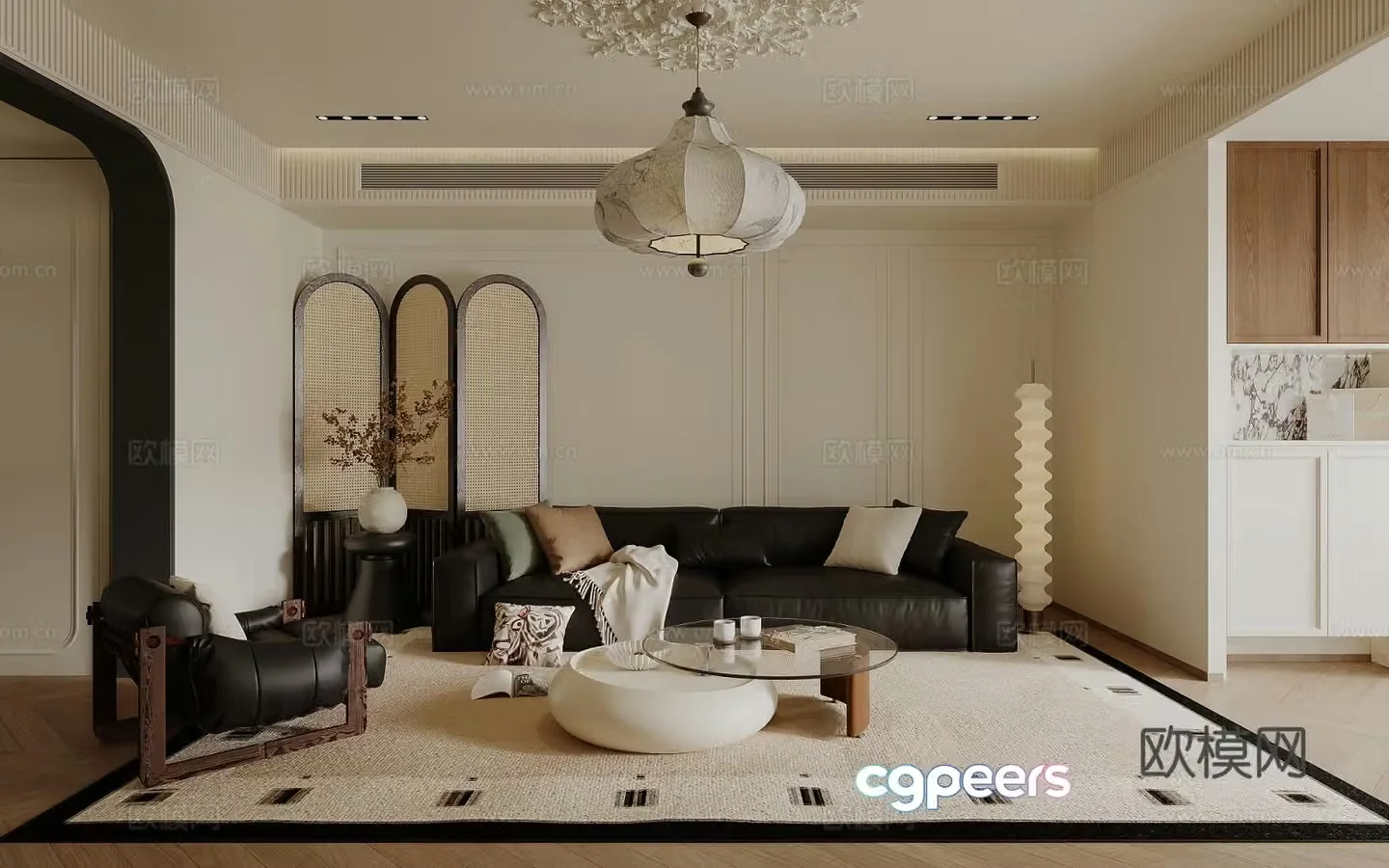 French retro living and dining room 3d model