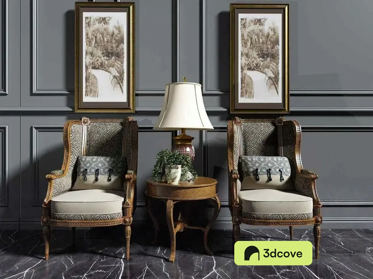Two Wooden Chairs With White Cushions