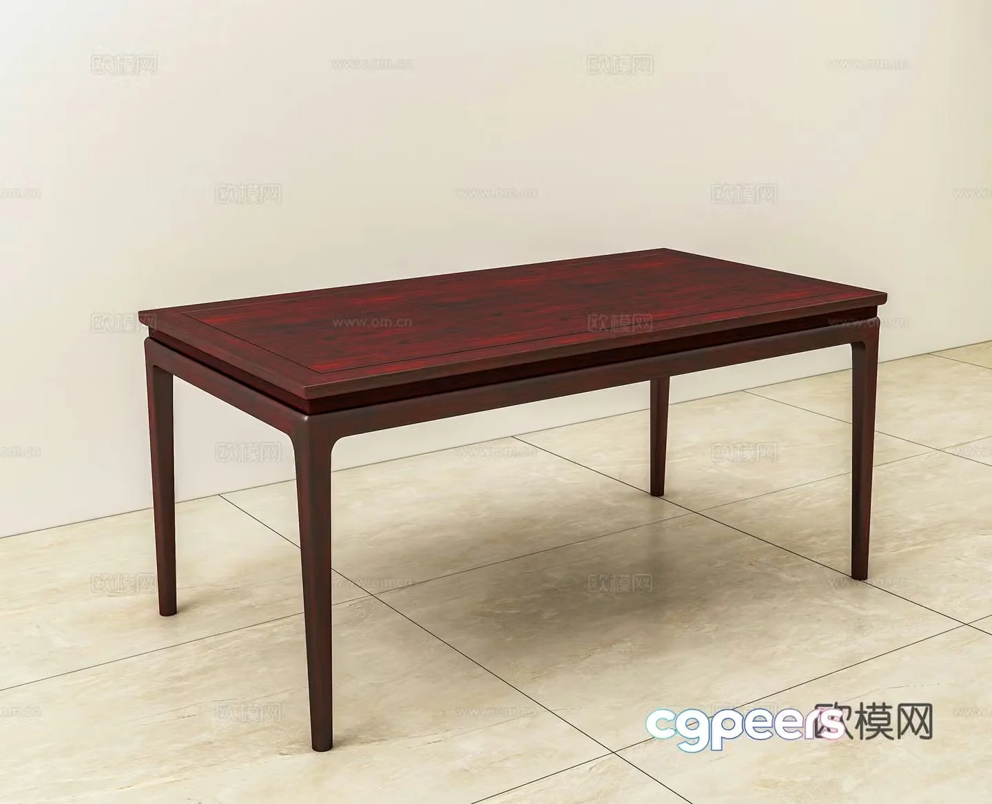 New Chinese dining table board-piece tea table solid wood mahogany 3D model