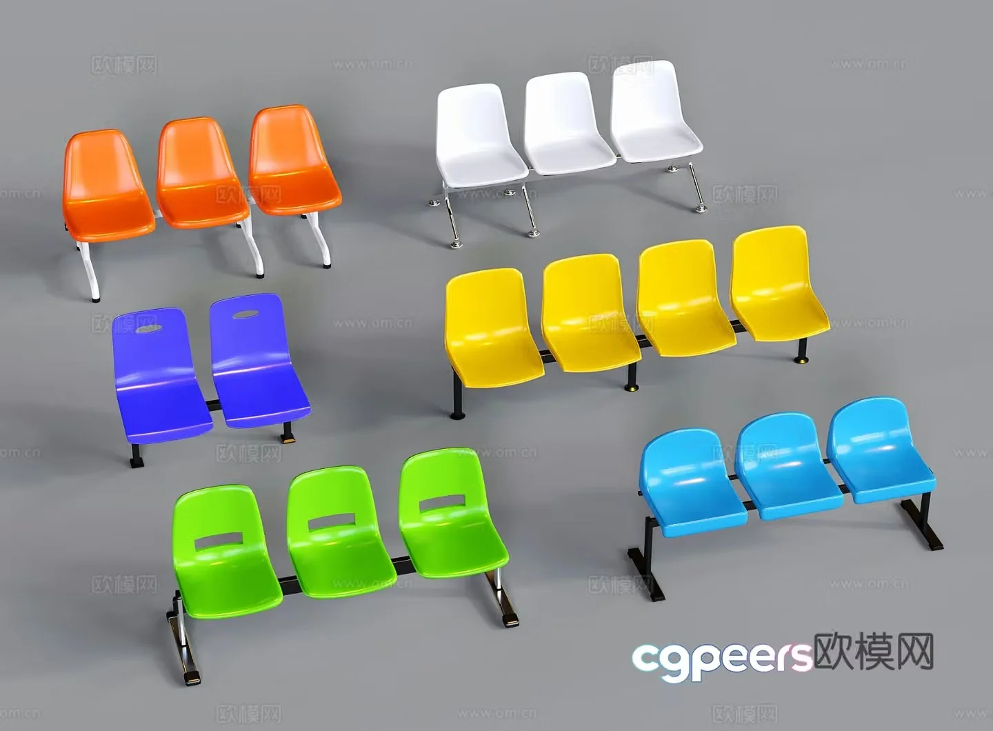 Modern public chairs plastic row chairs waiting chairs outdoor rest seats 3D model