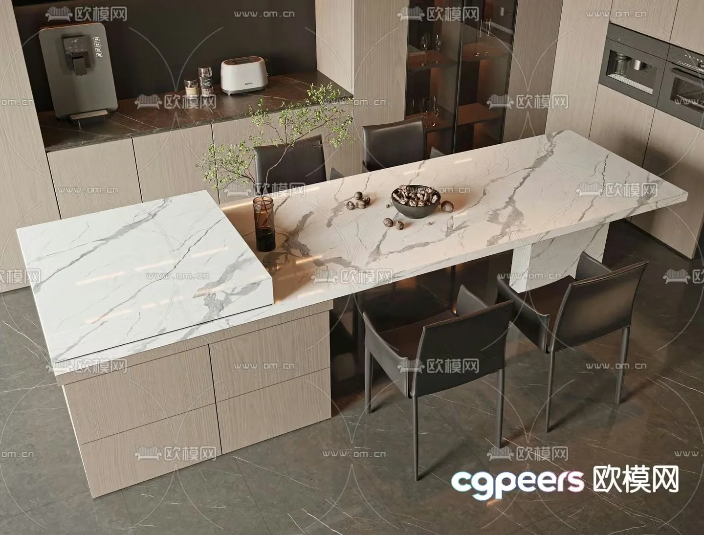 Modern island dining table 3d model