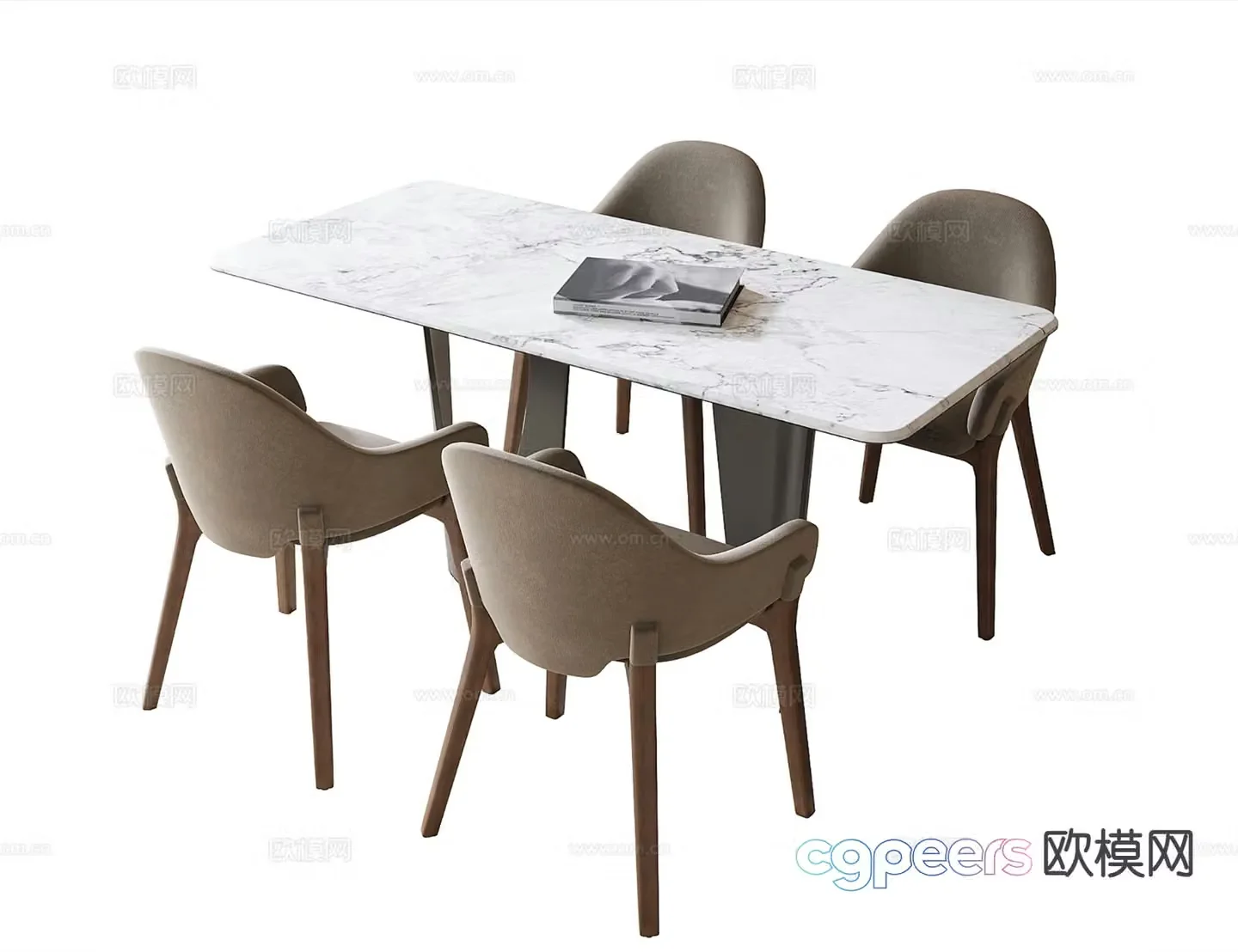 Modern long dining table and chairs 3d model