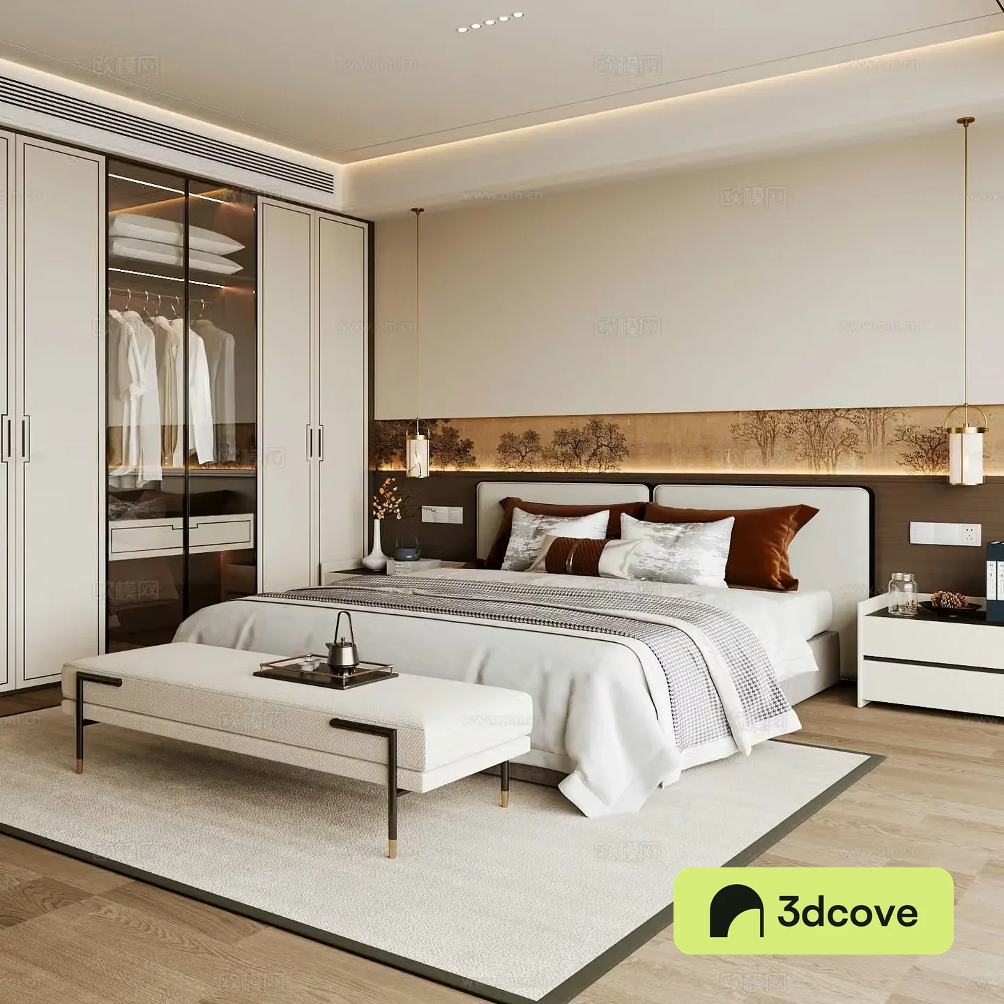 New Chinese style home bedroom Song family aesthetic bedroom Song style bedroom New Chinese style double bed New Chinese