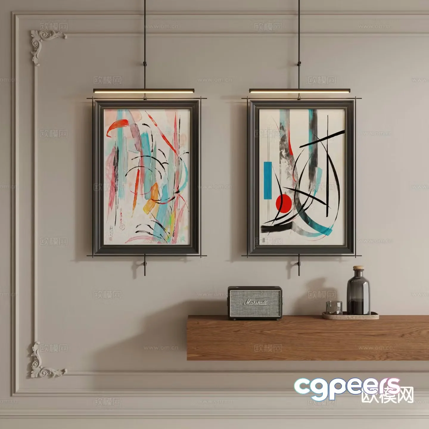 Medieval style hanging painting decorative painting metal rod hanging painting 3D model