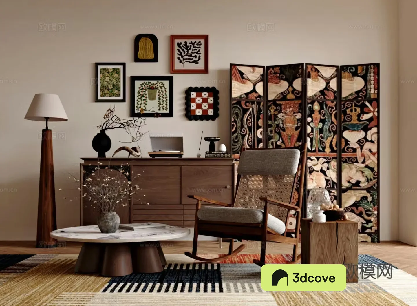 Medium vintage retro leisure chair decorative cabinet screen decorative painting coffee table