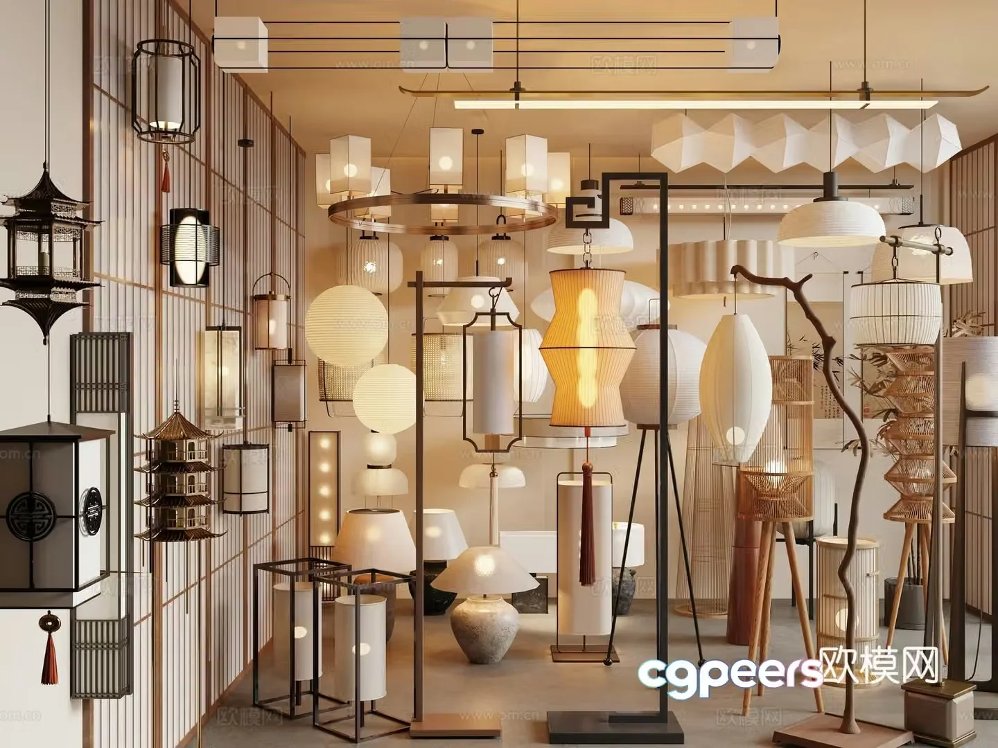 New Chinese style floor lamp Song’s chandelier Wall lamp Middle style table lamp Outdoor lamp 3D model