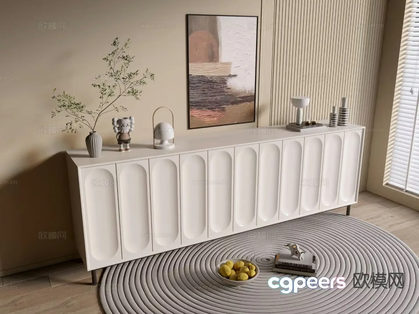 Cream style entrance cabinet 3d model