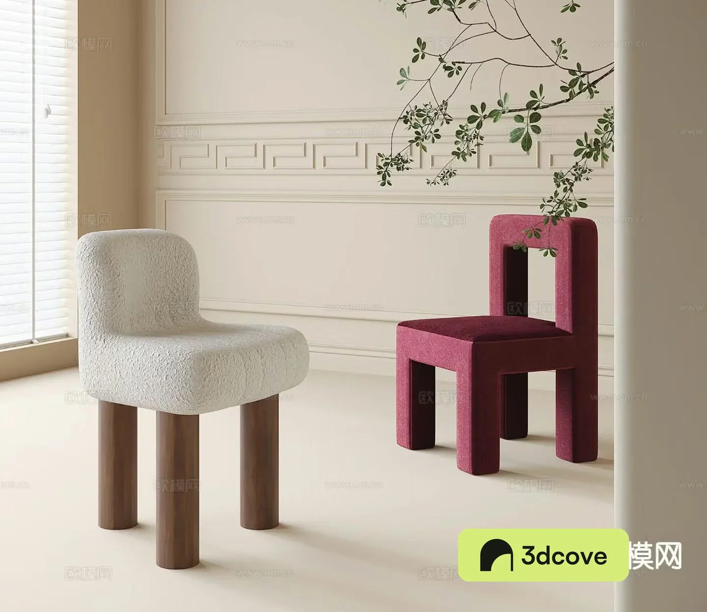 Cream style chair dining chair 3d model