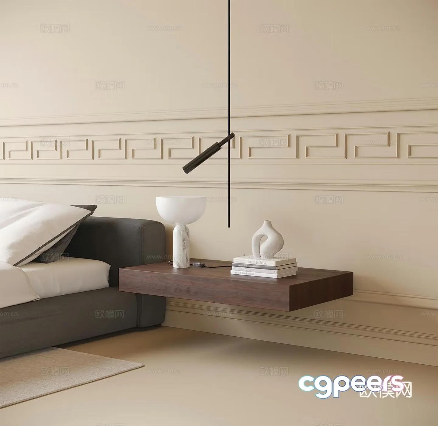 Modern bedside chandelier floating bedside table 3D model