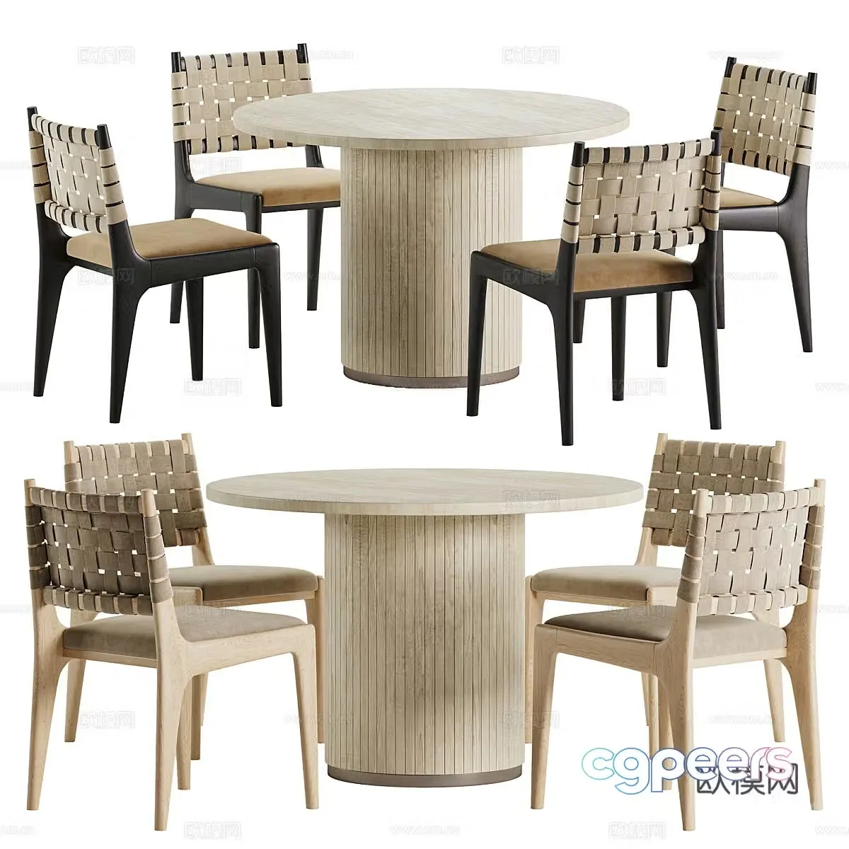 New Chinese style Wavia round dining table and chair 3D model