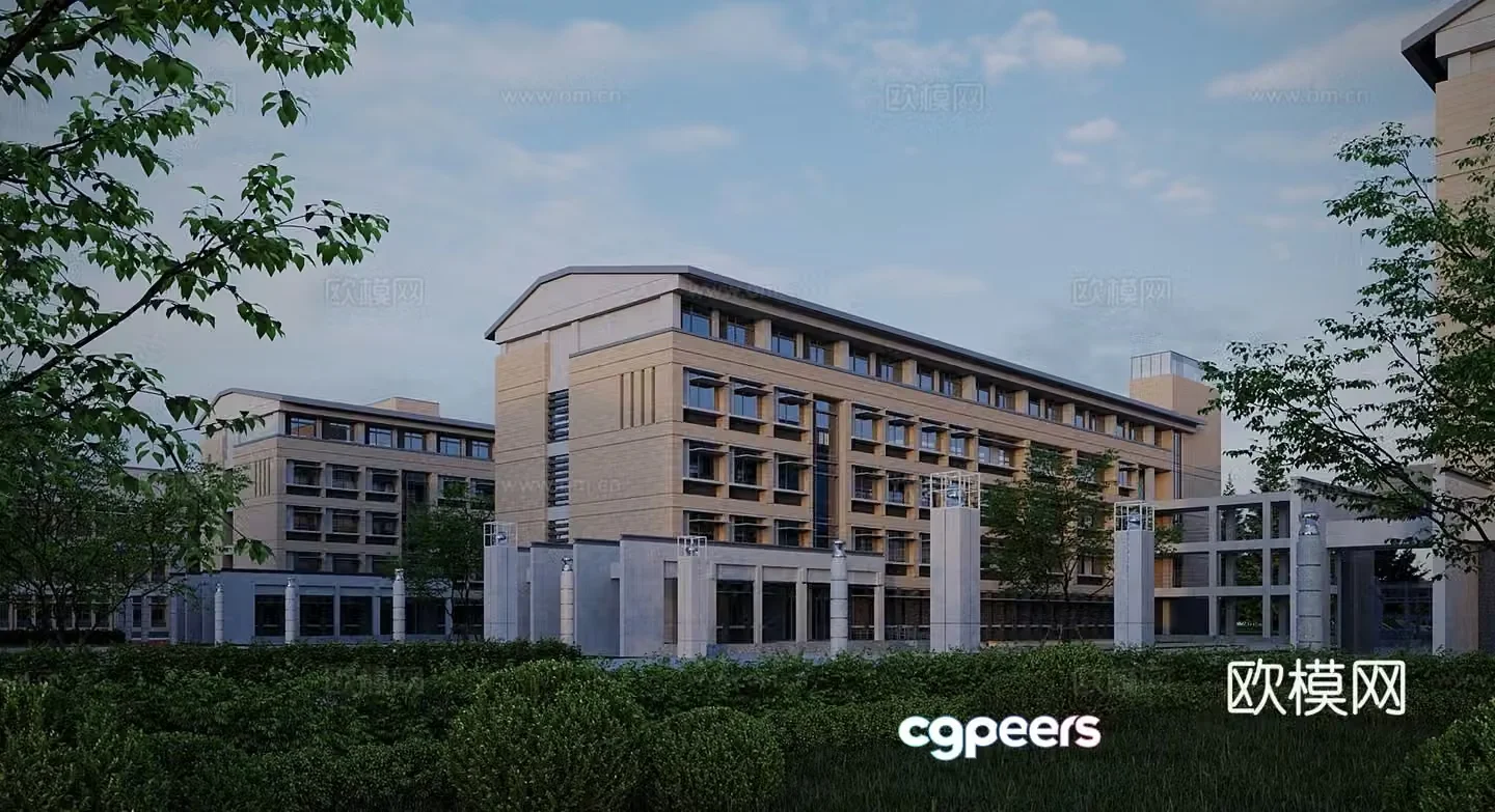 Modern school building 3d model