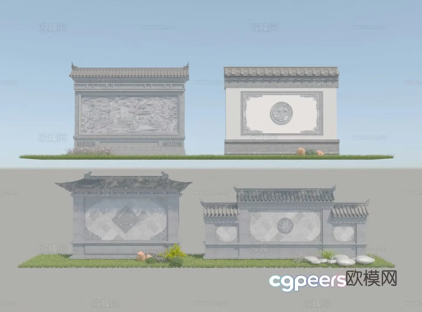 New Chinese style landscape wall park landscape wall courtyard landscape wall 3D model