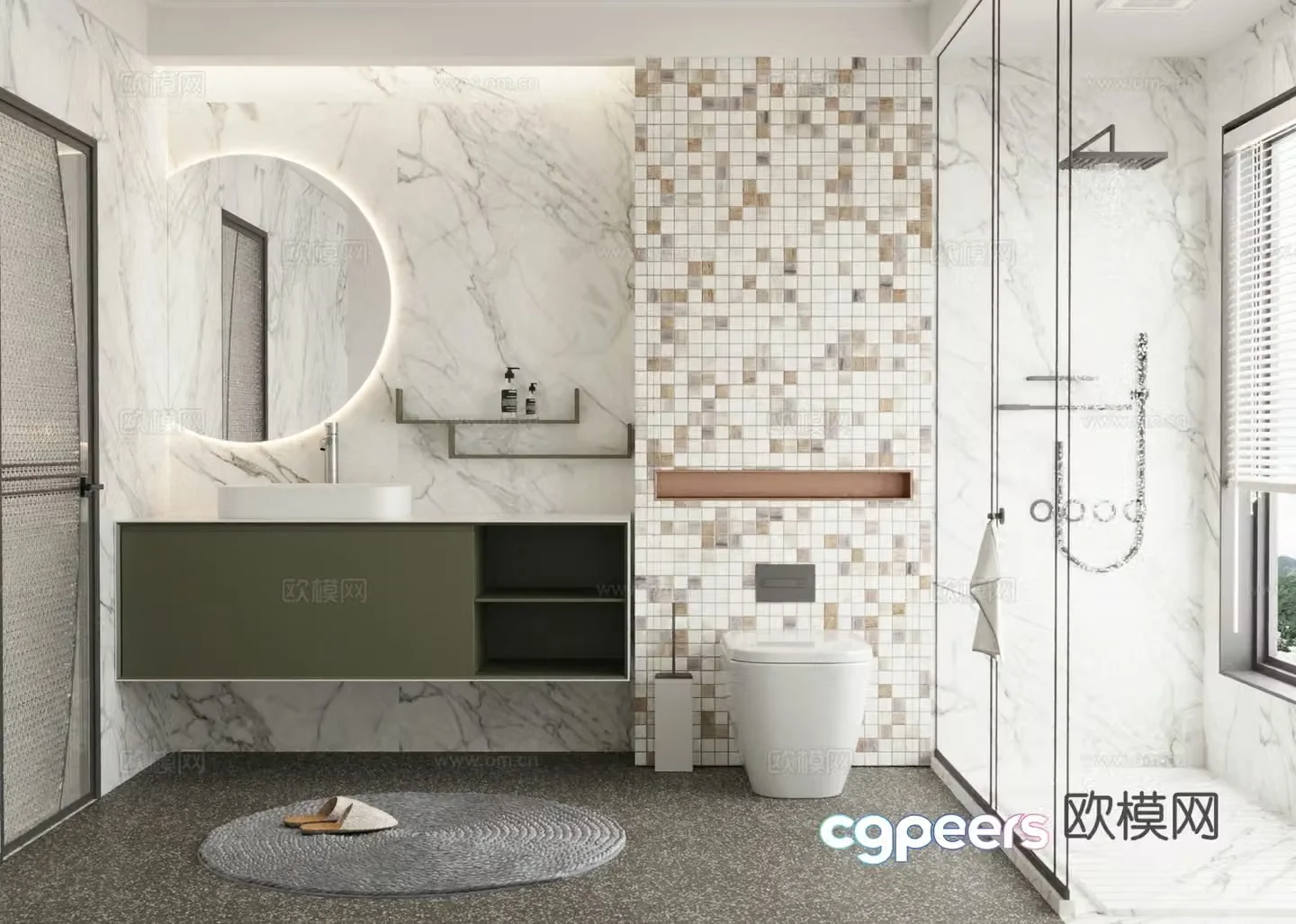 Modern bathroom wet and dry bathroom bathroom cabinet toilet 3d model