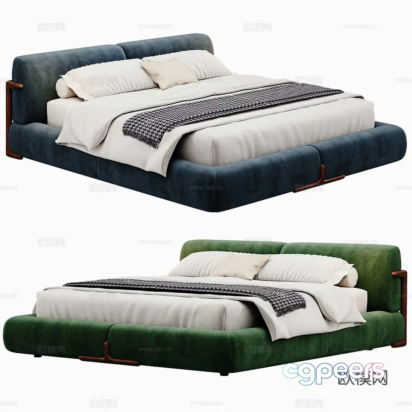 Modern Double Bed Fabric Double Bed Bedroom Bed Frame Bedding Bedding Pillow Holding 3D Model