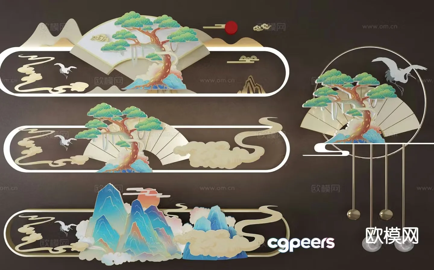 New Chinese style wall decoration mural lamp 3d model
