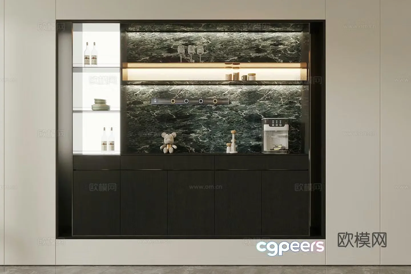 Light luxury Italian sideboard wine cabinet sideboard marble sideboard finished sideboard dining cabinet 3D model