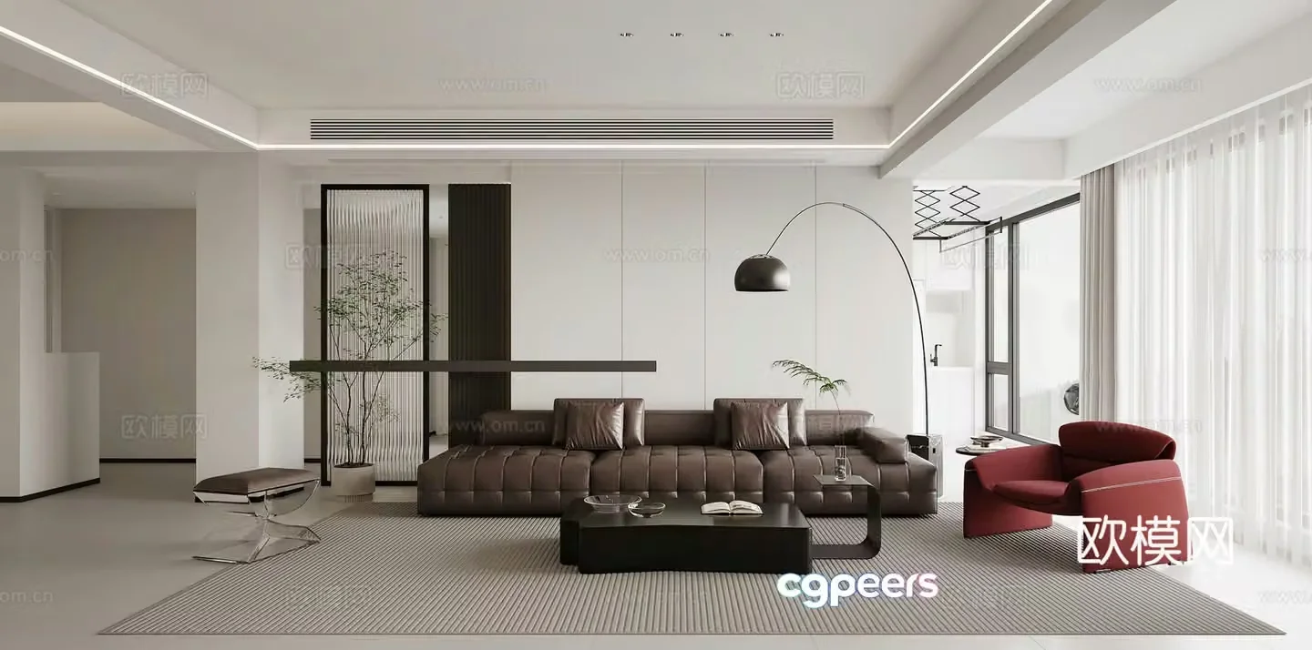 Modern living room combination sofa leisure chair simple floor lamp shoe cabinet wine cabinet living and dining room 3D model
