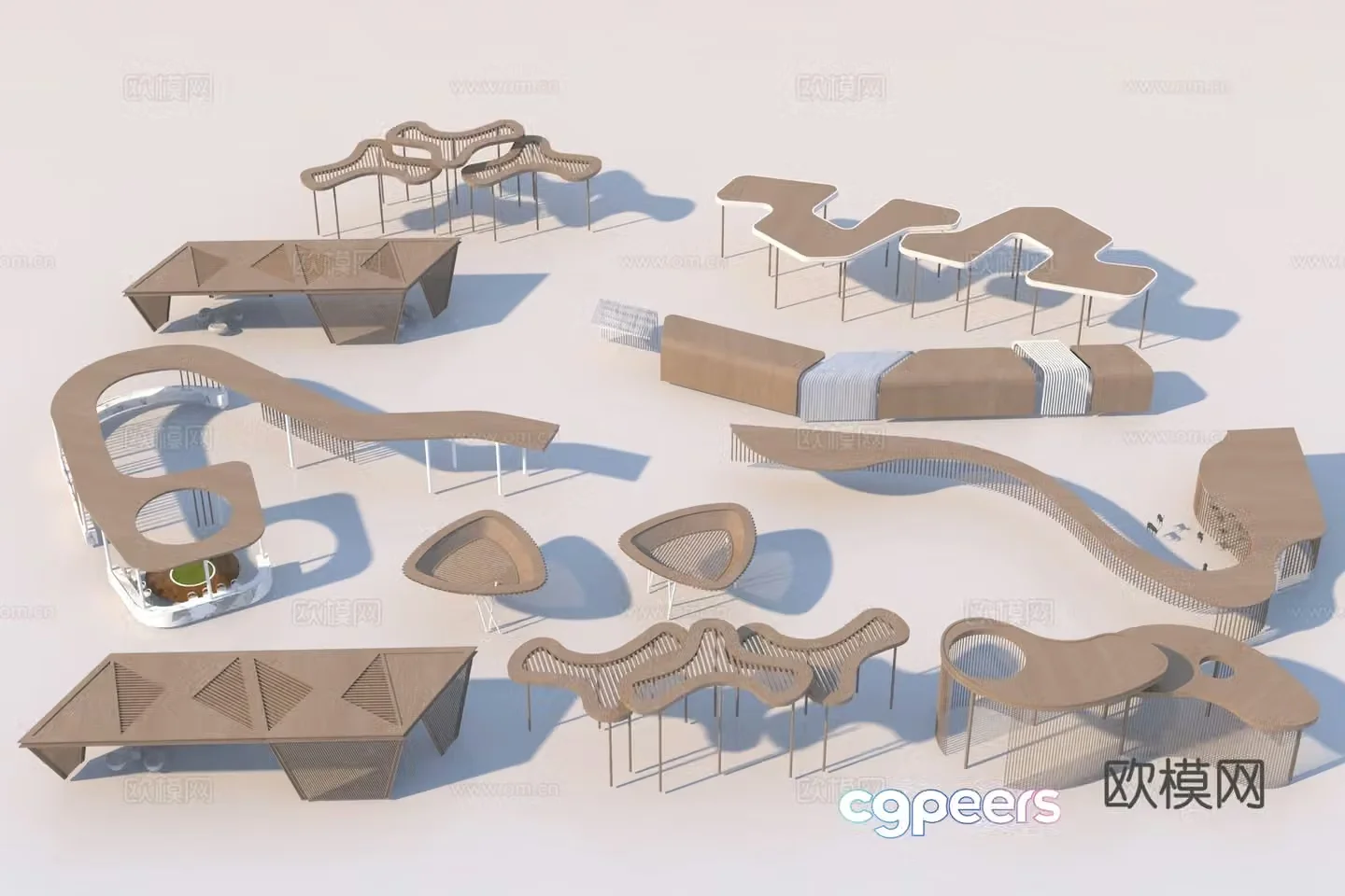 Modern landscape leisure corridor frame 3d model