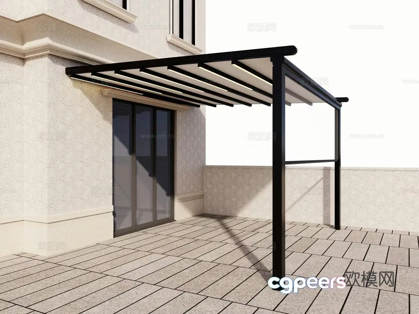 Modern architecture Home villa home electric remote control sunshade light with sky curtain combination 3D model