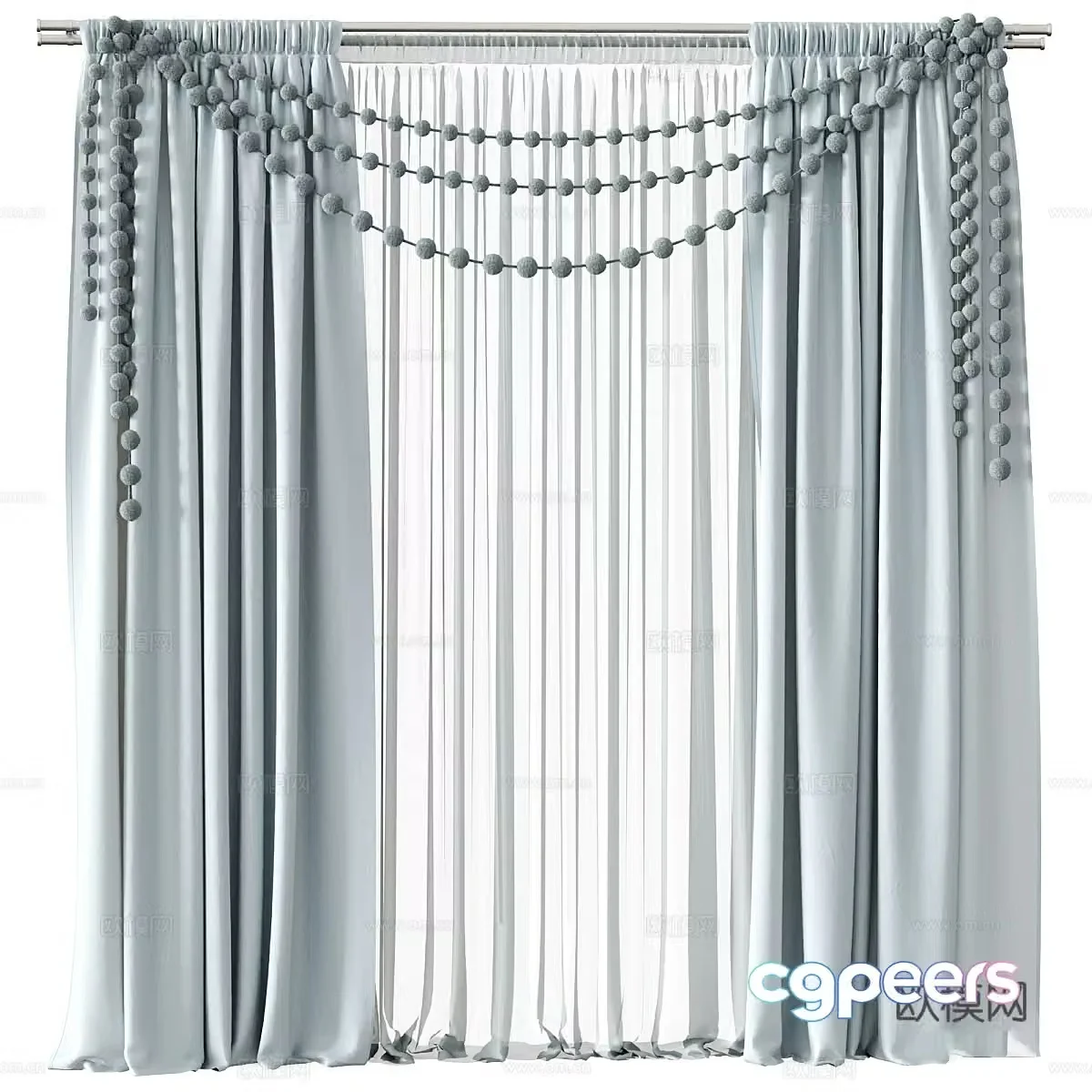 Modern cream style children’s fabric curtains 3d model
