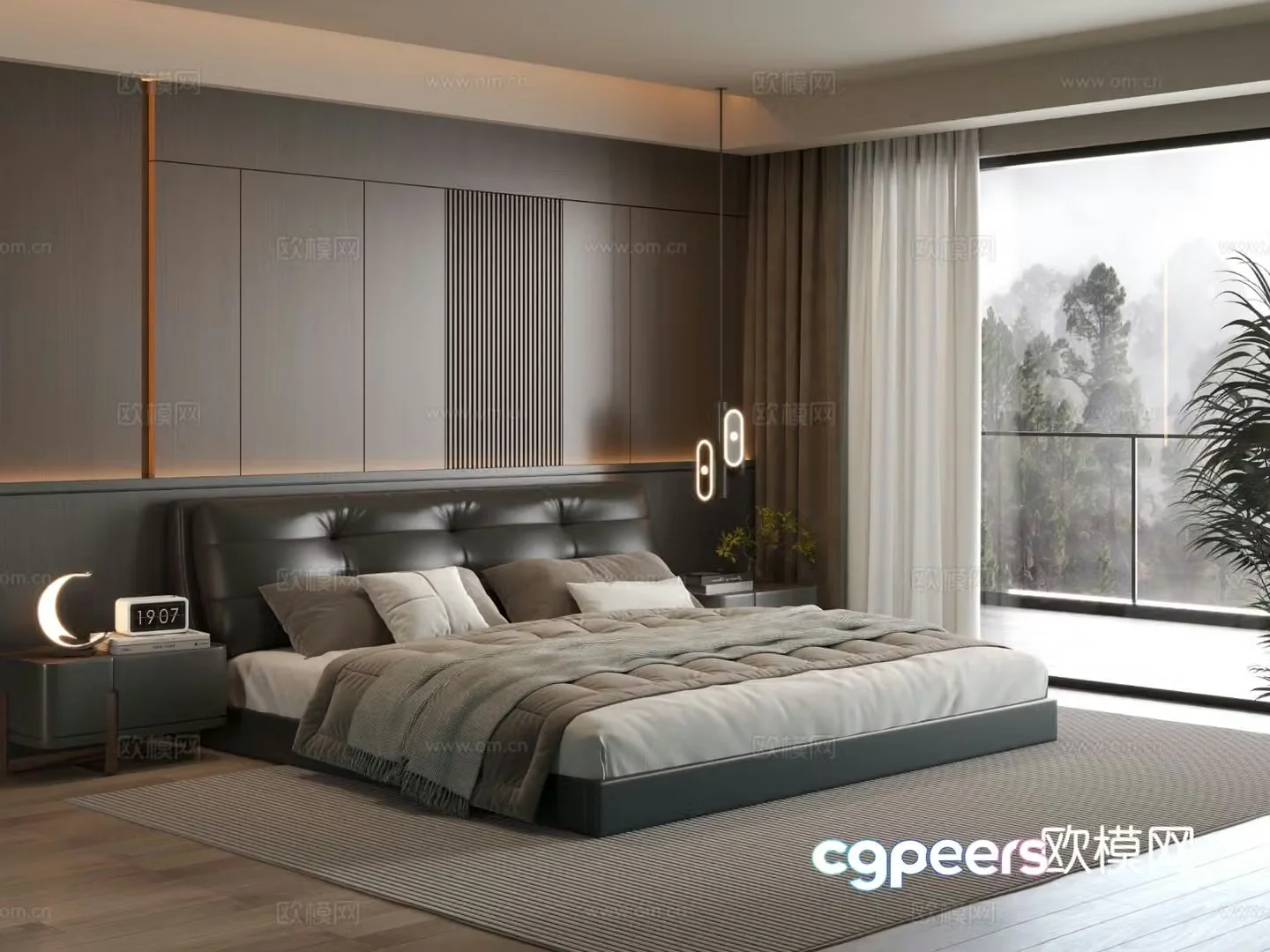 Italian bedroom master bedroom bed bedroom background wall 3d model