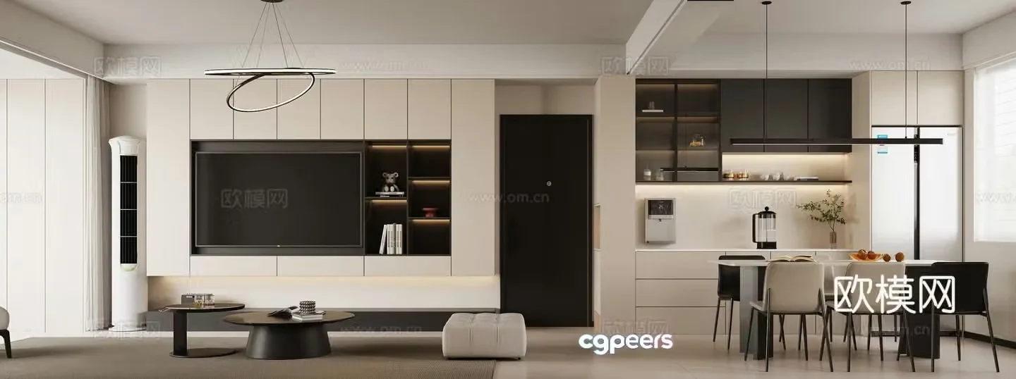 Modern minimalist living restaurant 3d model